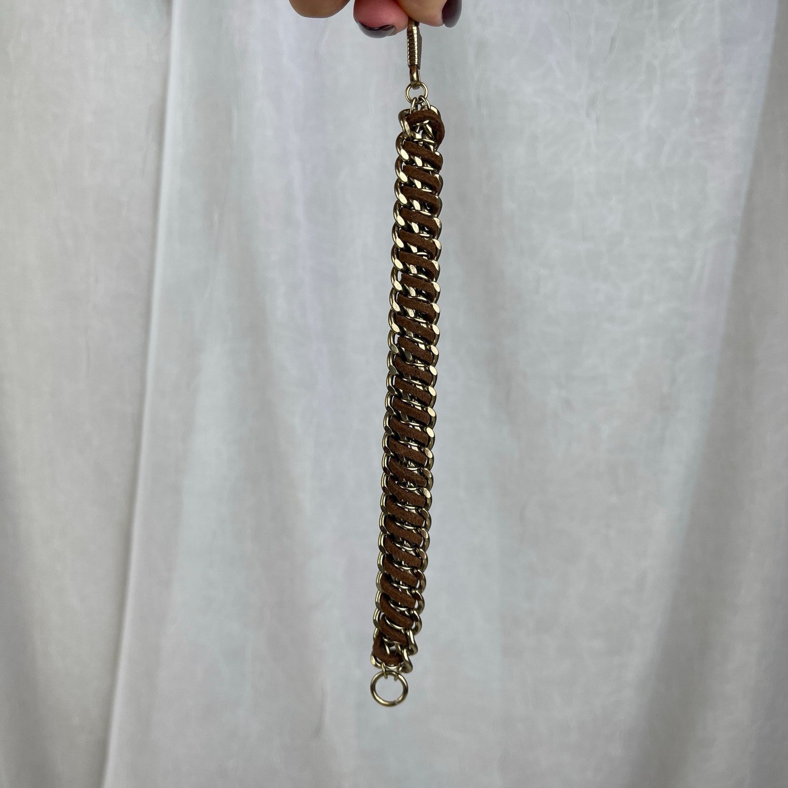Other Gold Chunky Chain Bracelet Brown Braided Faux Leather NWOT Size ONE SIZE - 19 Thumbnail