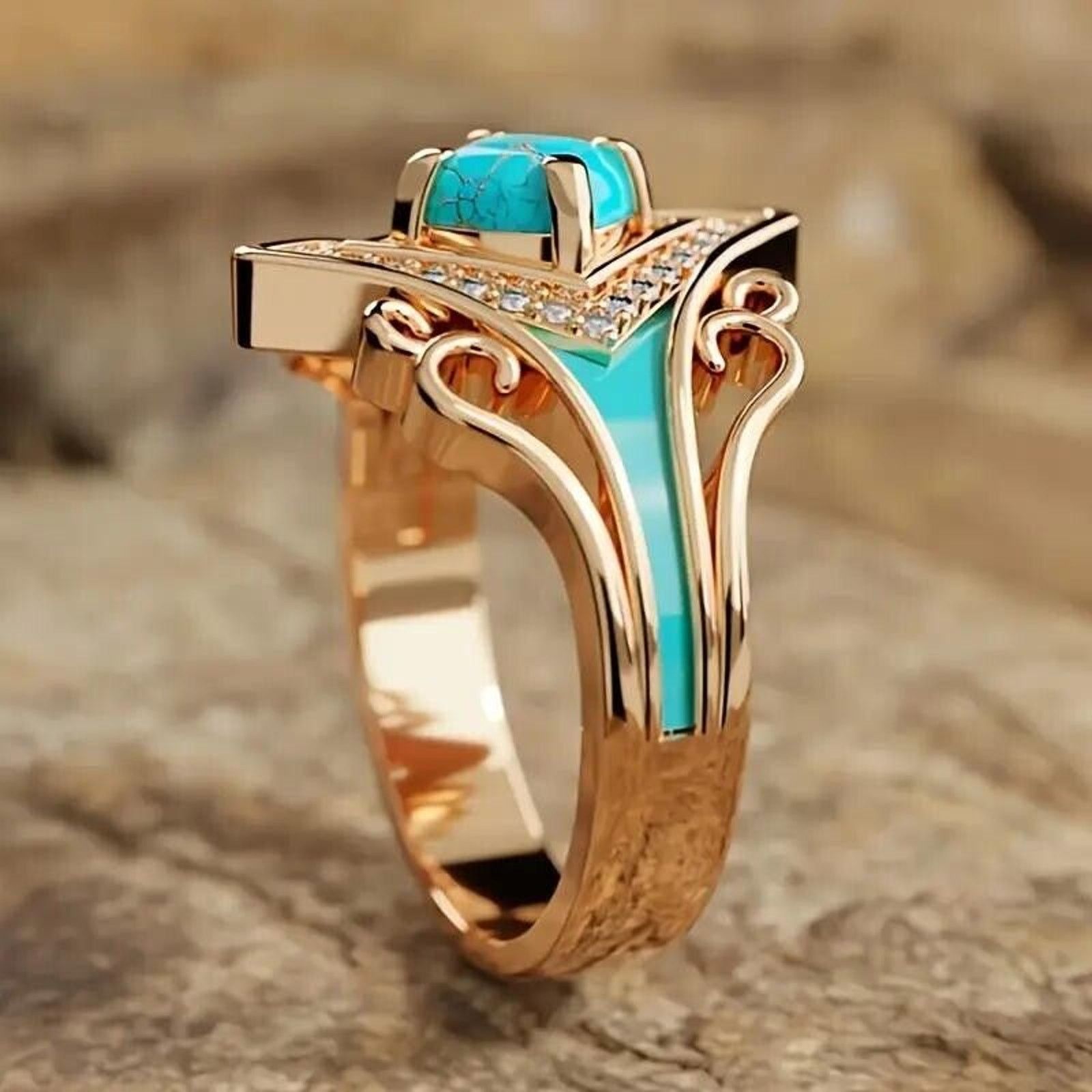 Other Women's Faux Turquoise Zirconia Bohemian Ring • Sz 7.25 Size ONE SIZE - 5 Thumbnail