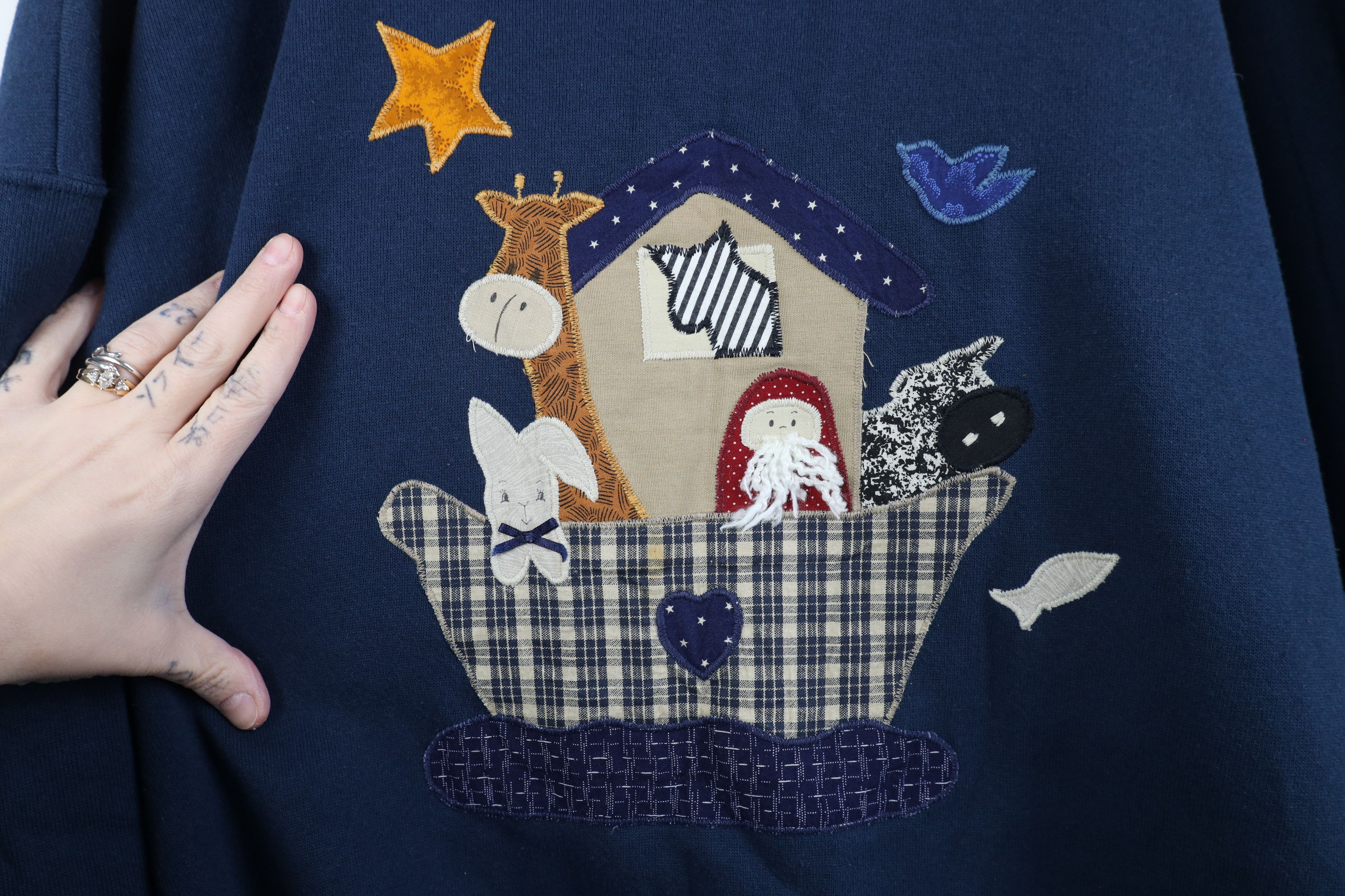 Vintage Vintage 90s Christian Patch Noahs Ark Sweatshirt Blue USA Size 4XL / US 24-26 - 5 Thumbnail