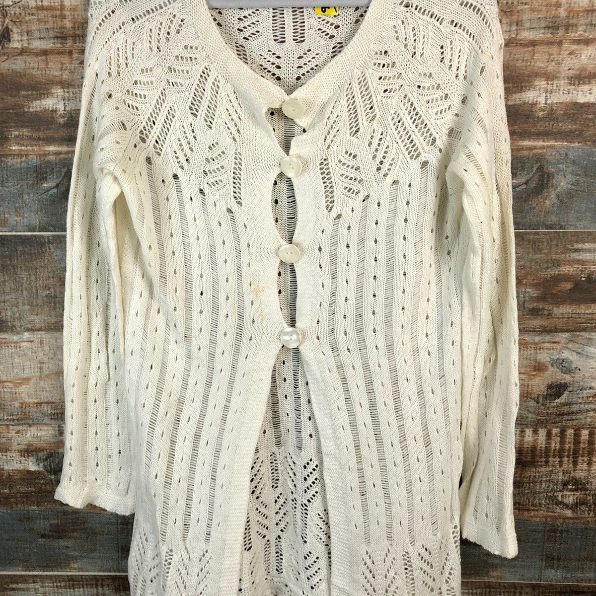 Japanese Brand Peyton Place White crochet meshnet Cardigan Knitwear #A2256 Size M / US 6-8 / IT 42-44 - 5 Thumbnail