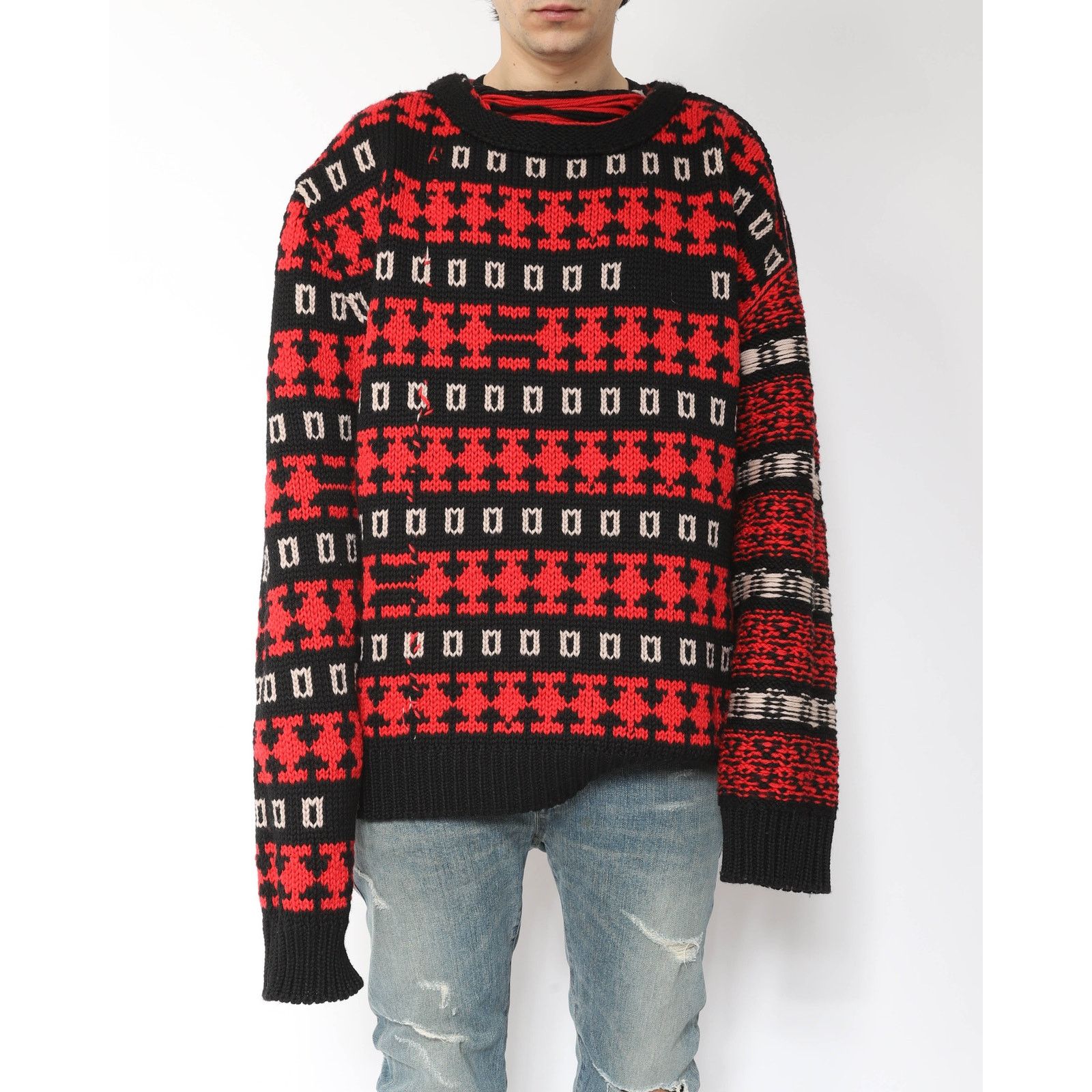 Calvin Klein 205W39NYC FW18 Asymetrical Inside Out Knit in Black & Red Wool Size US S / EU 44-46 / 1 - 3 Thumbnail
