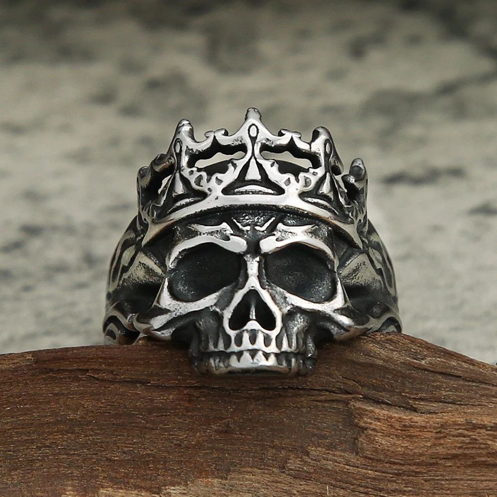 Vintage Gothic Crown Skull Ring Size ONE SIZE - 2 Thumbnail