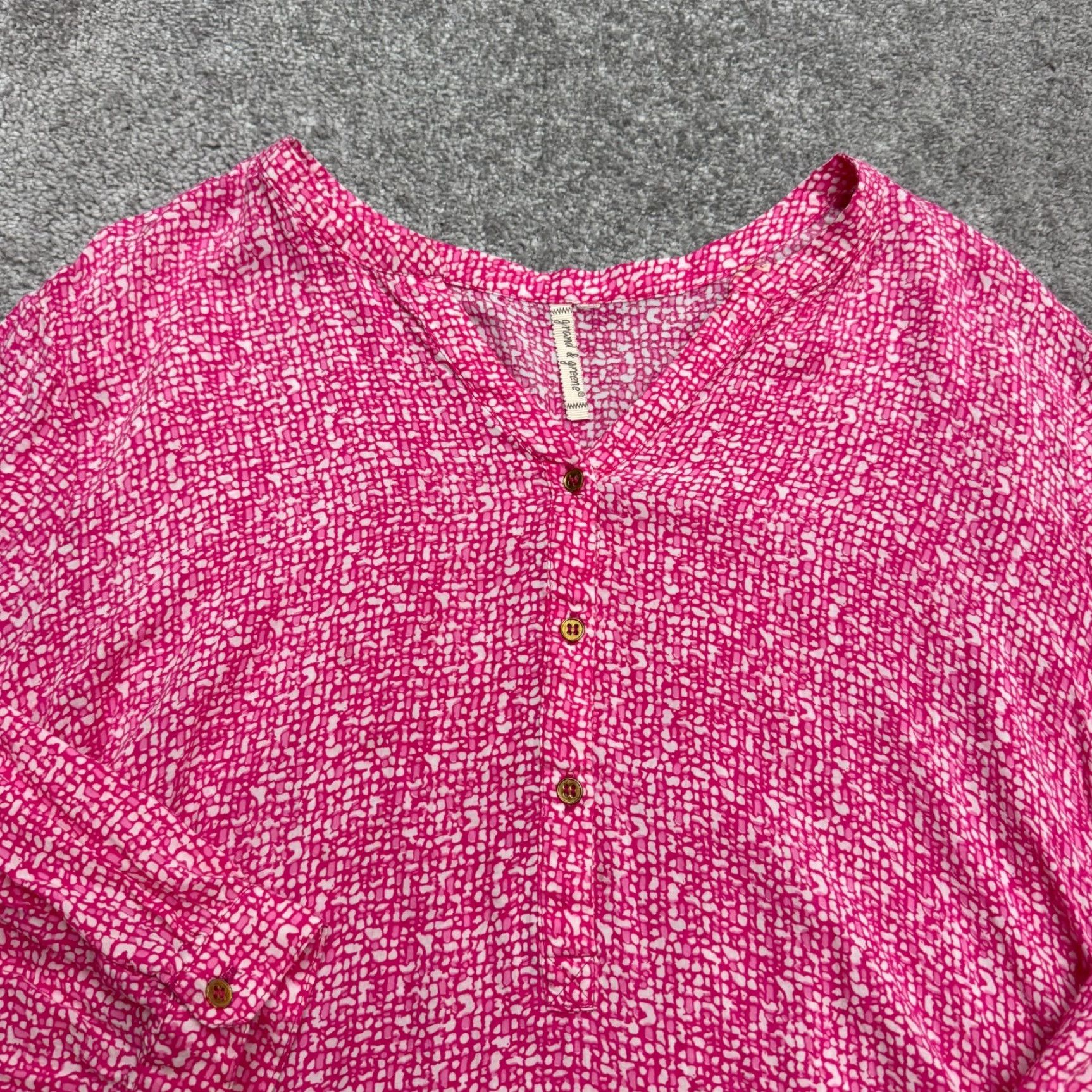 Vintage Grand & Greene Blouse Womens XL Pink Geometric V-Neck Long Sleeve Top Size XL / US 12-14 / IT 48-50 - 4 Thumbnail