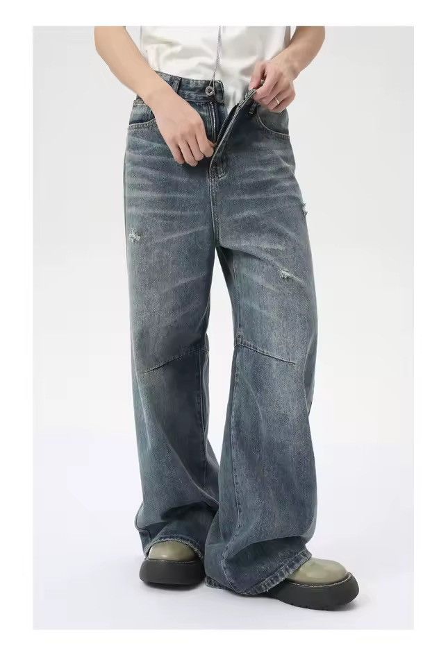 Jean Streetwear Washed Baggy Straight Wide Leg Jeans Size US 32 / EU 48 - 13 Thumbnail
