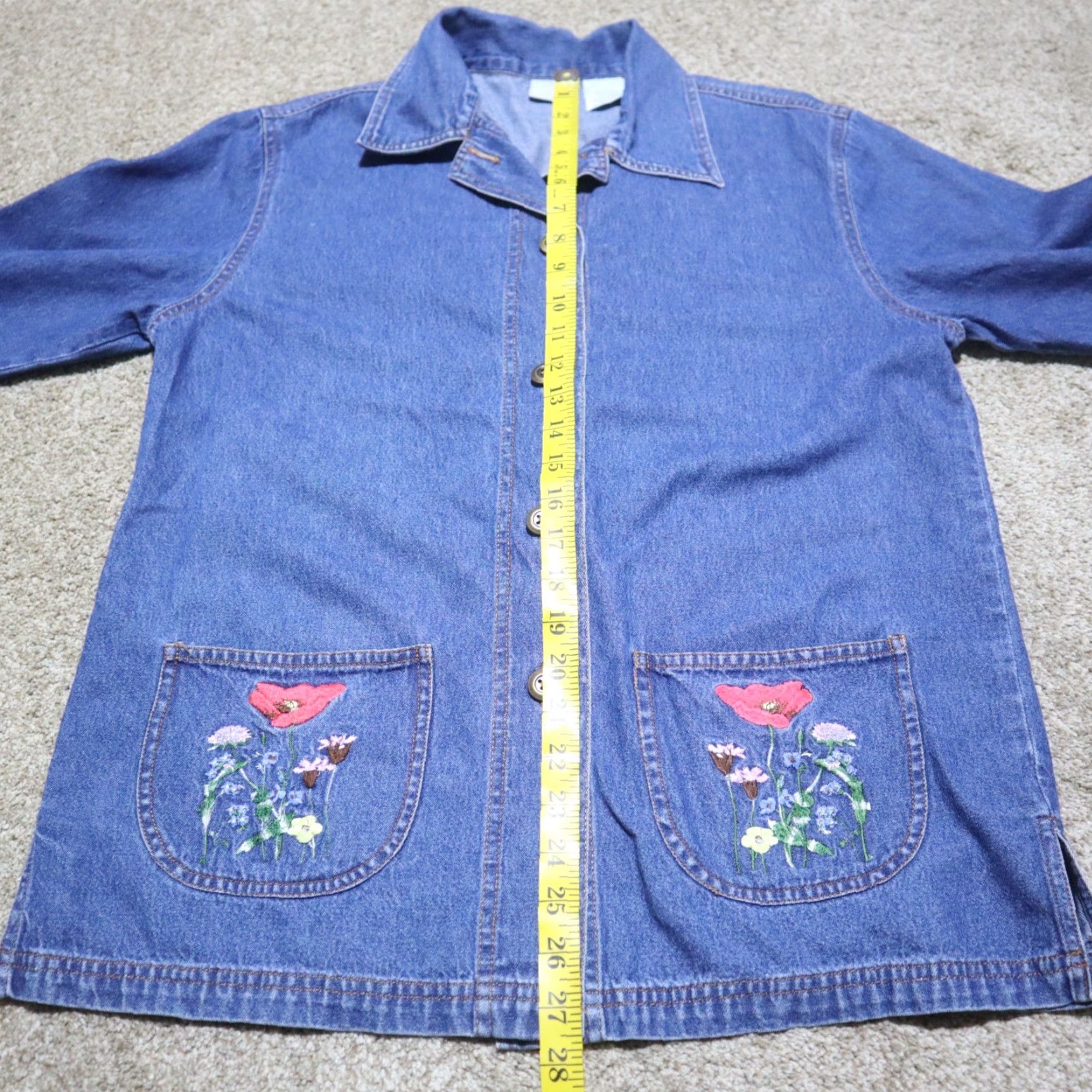 Blair BLAIR Denim Shirt Long Sleeve Womens Size LARGE Blue Floral Embroidery Shirt Jacket Style Denim Shirt 90s? Mens? Size L / US 10 / IT 46 - 5 Thumbnail