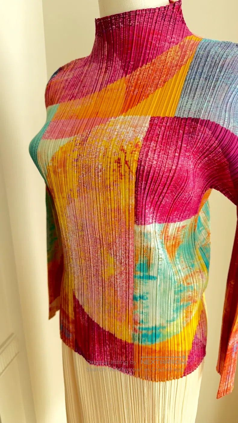 Issey Miyake Issey Miyake Oil Painting Half Turtleneck Top Pink Color-b Size L / US 10 / IT 46 - 6 Thumbnail