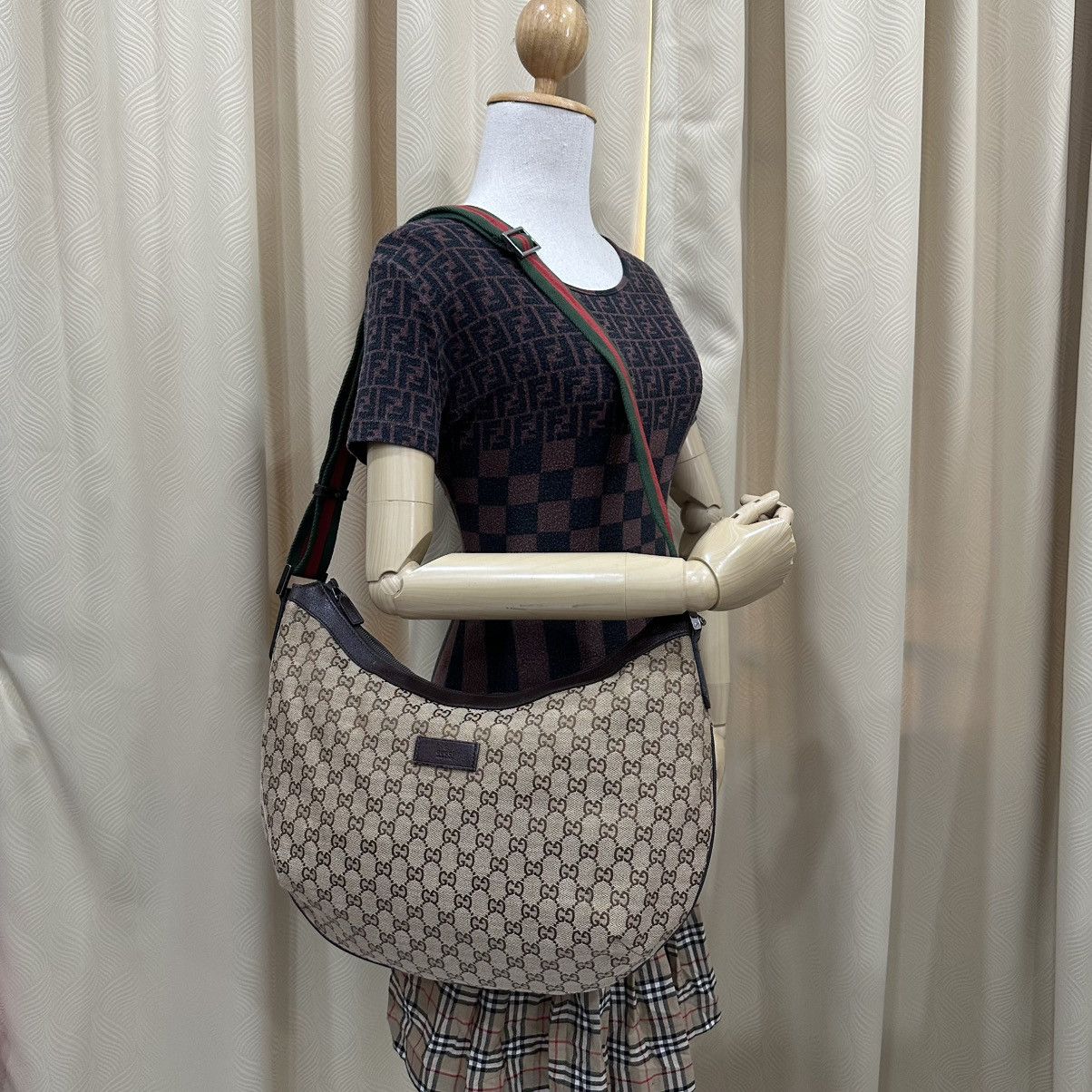 Gucci GUCCI GG WEB HALF MOON LARGE CANVAS CROSSBODY BAG 19 Size ONE SIZE - 1 Thumbnail