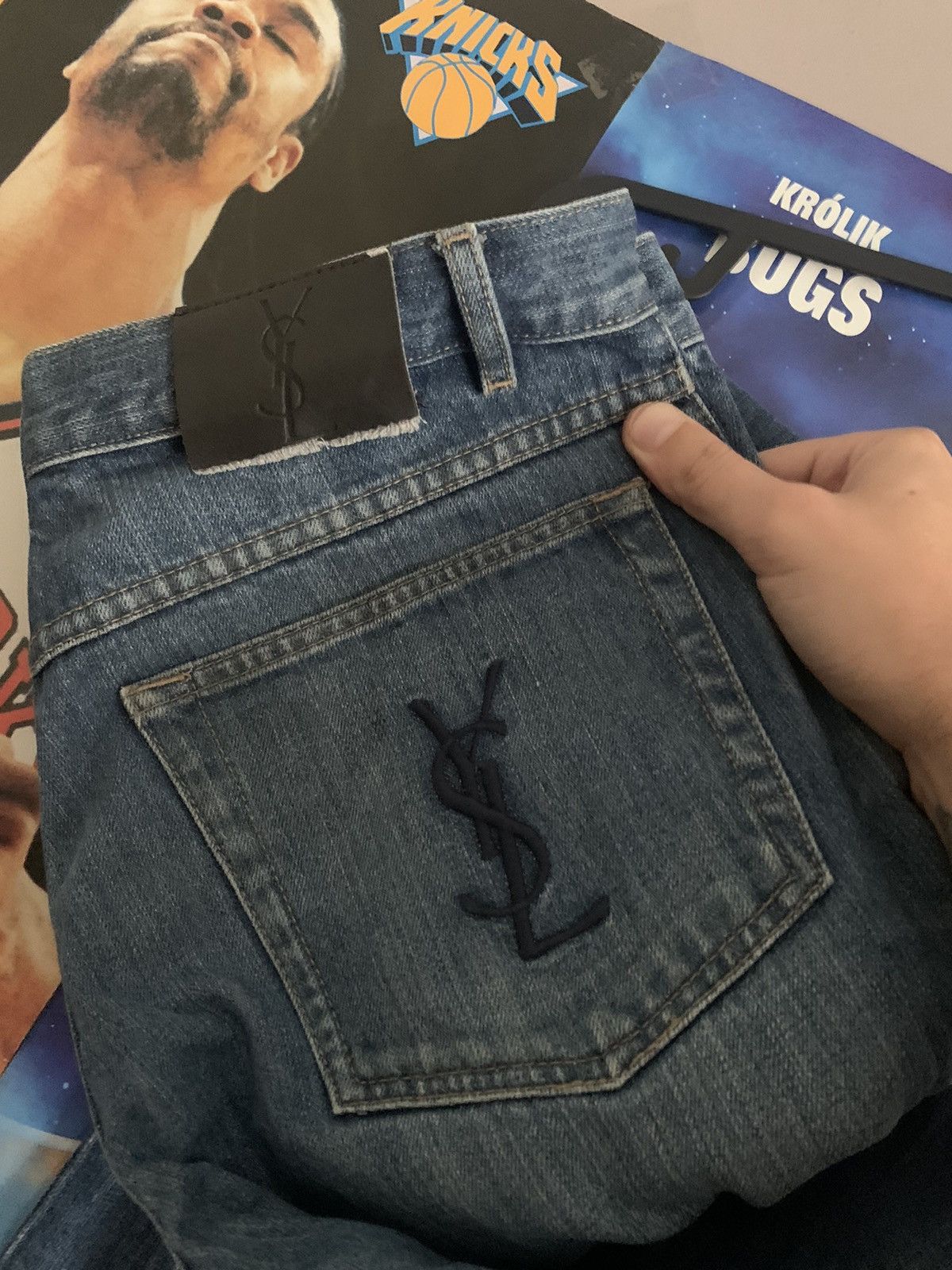 Vintage 90s Vintage Yves Saint Laurent 32x32 Big Logo Denim Jeans Size US 32 / EU 48 - 7 Thumbnail