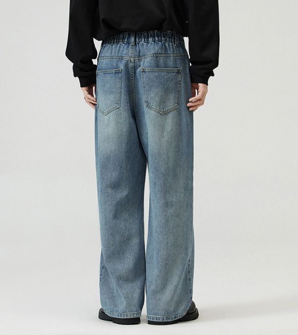 Jean Men's high street loose straight vintage washed jeans Size US 32 / EU 48 - 4 Thumbnail