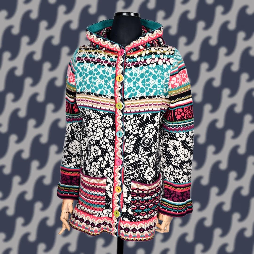 Vintage IVKO Multicoloured Knitted Wool Sweater Hooded Jacket Women's L Size L / US 10 / IT 46 - 1 Thumbnail