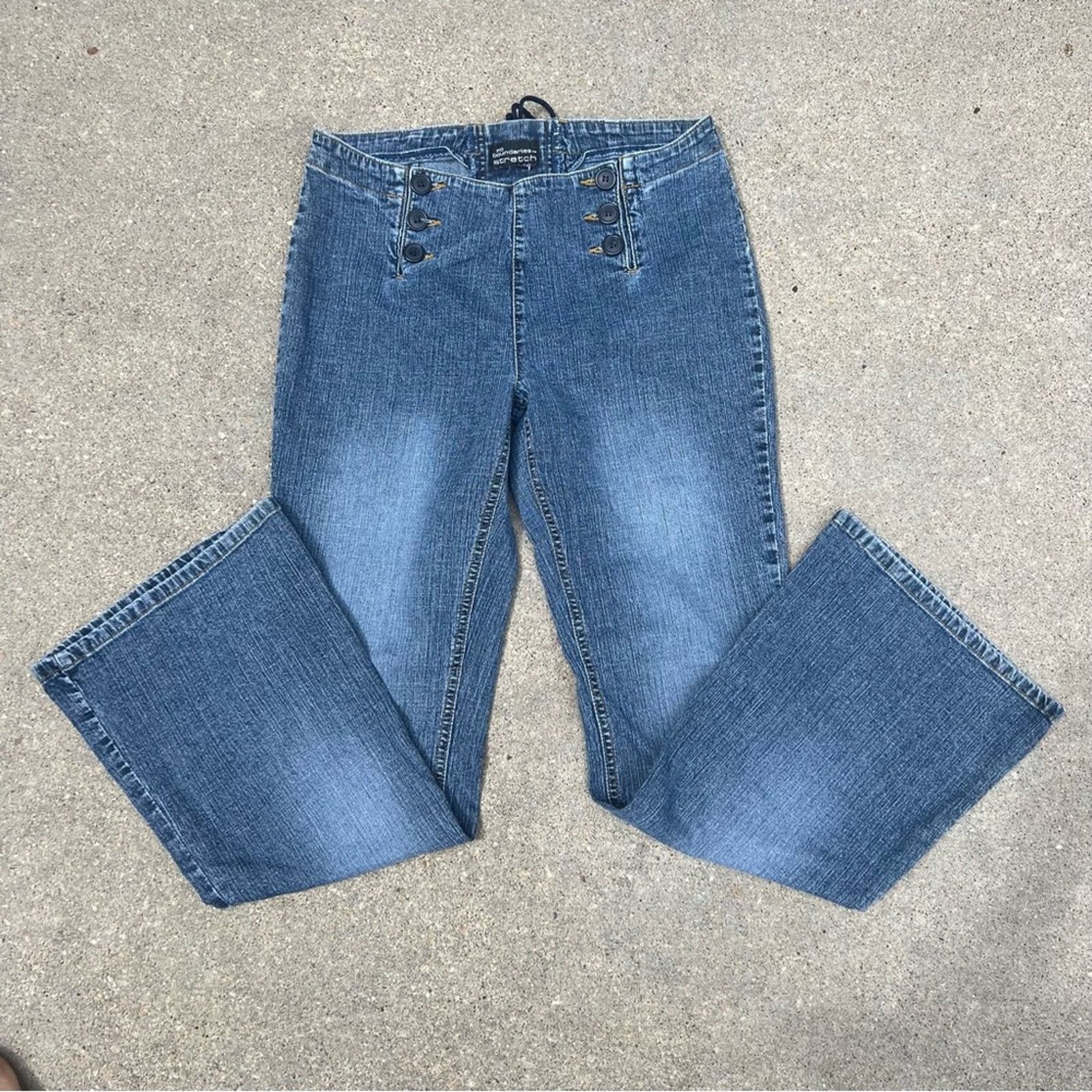 Vintage Vint Y2K stretch lace up back button panel front flare jeans Size 28" / US 6 / IT 42 - 3 Thumbnail