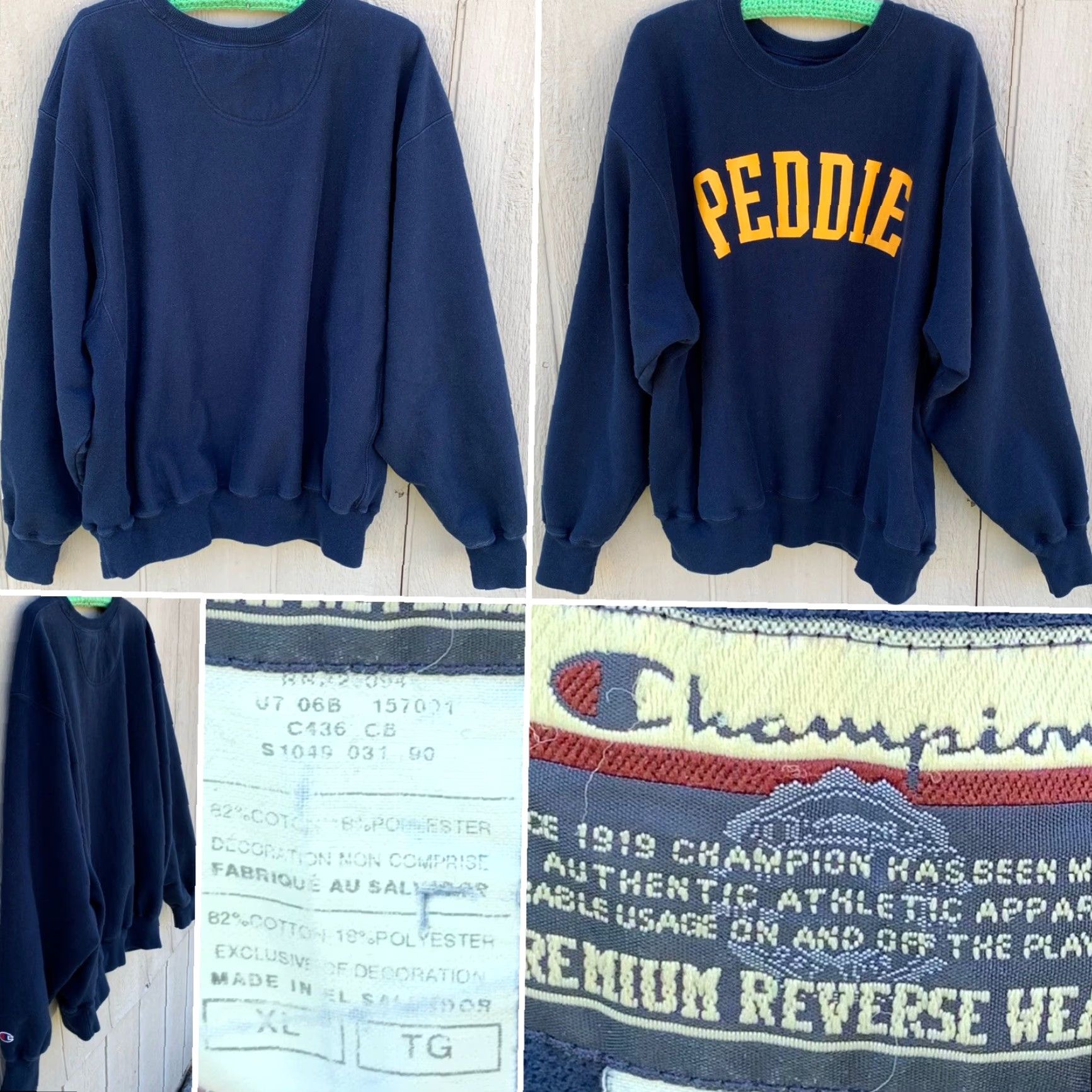 Champion VINTAGE PEDDIE Champion Reverse Weave XL Long Sleeve Pullover Sweatshirt Blue Men Regular Graphic Print School Pattern Size US XL / EU 56 / 4 - 3 Thumbnail