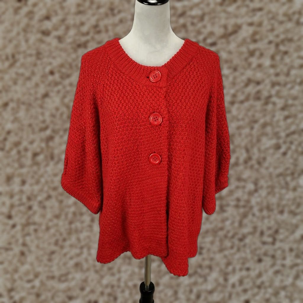 Vintage Chicos Sweater Womens Large Red Chunky Knit 3 Button Up Wool Blend 2 Size L / US 10 / IT 46 - 1 Thumbnail