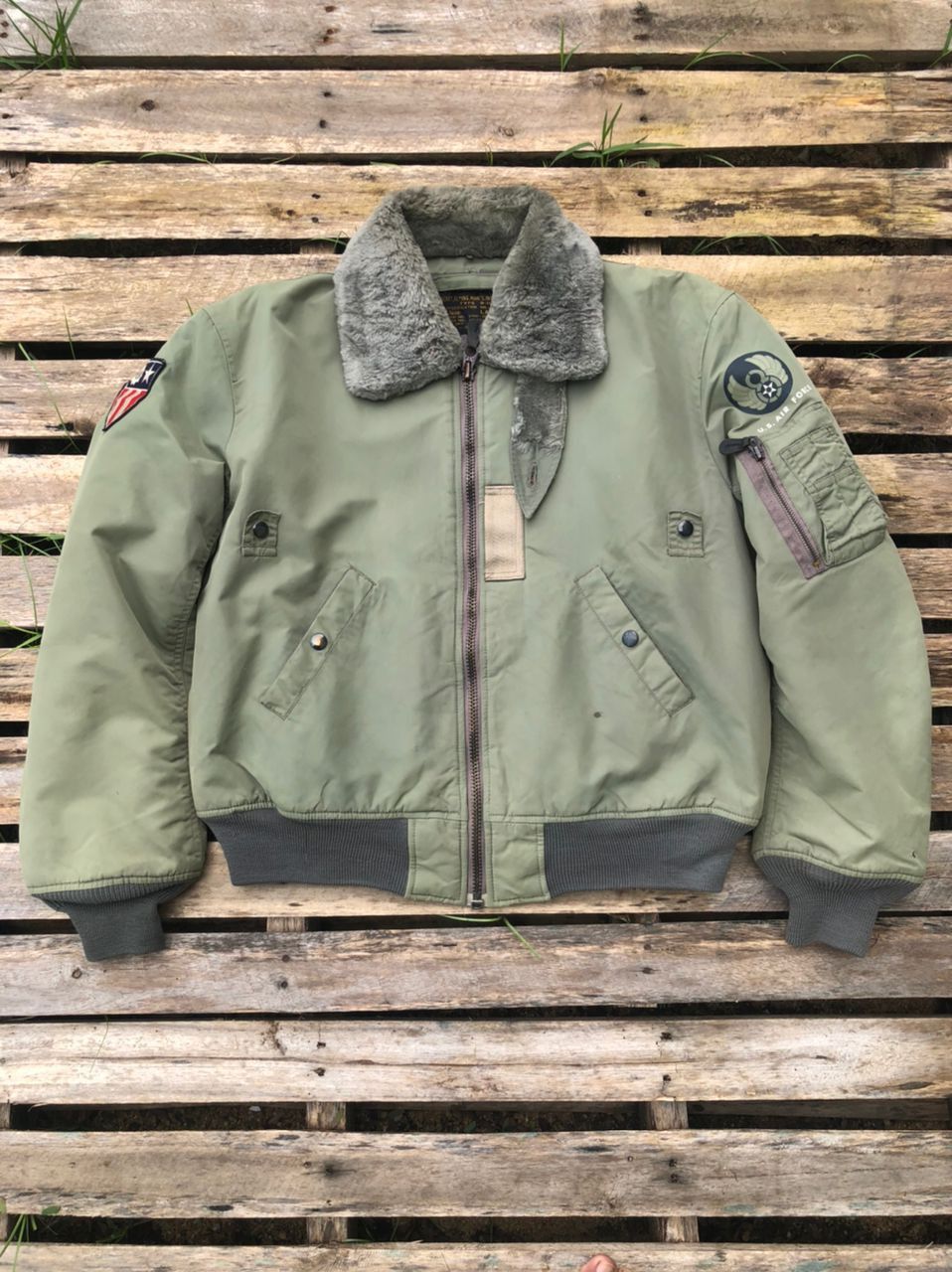 Vintage USAir Force Type B-15 Fur Bomber Jacket Distressed