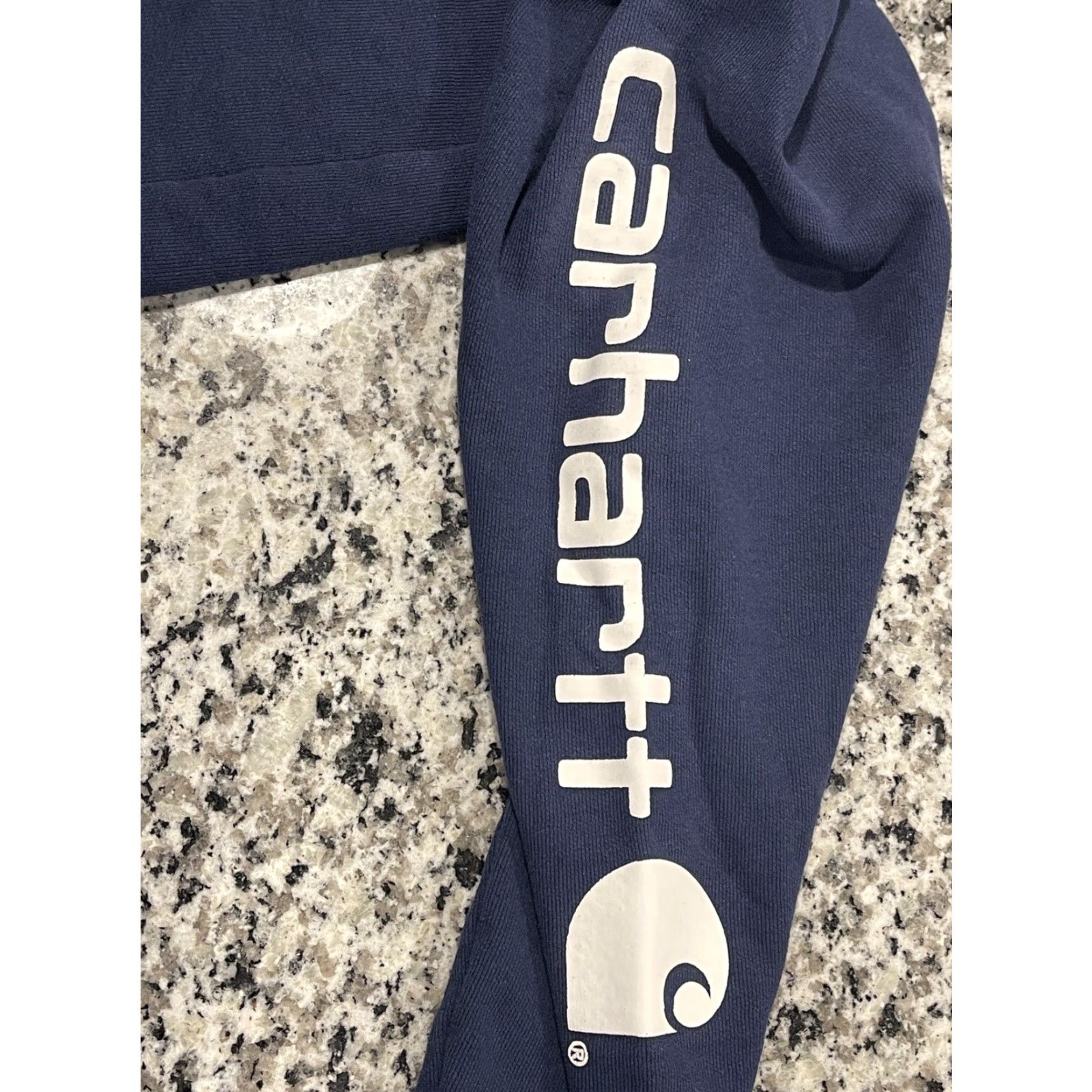 Carhartt Carhartt Hoodie Mens M Navy Blue Pullover Sweatshirt Logo Graphic Print Pockets All Seasons Fleece Size US M / EU 48-50 / 2 - 6 Thumbnail