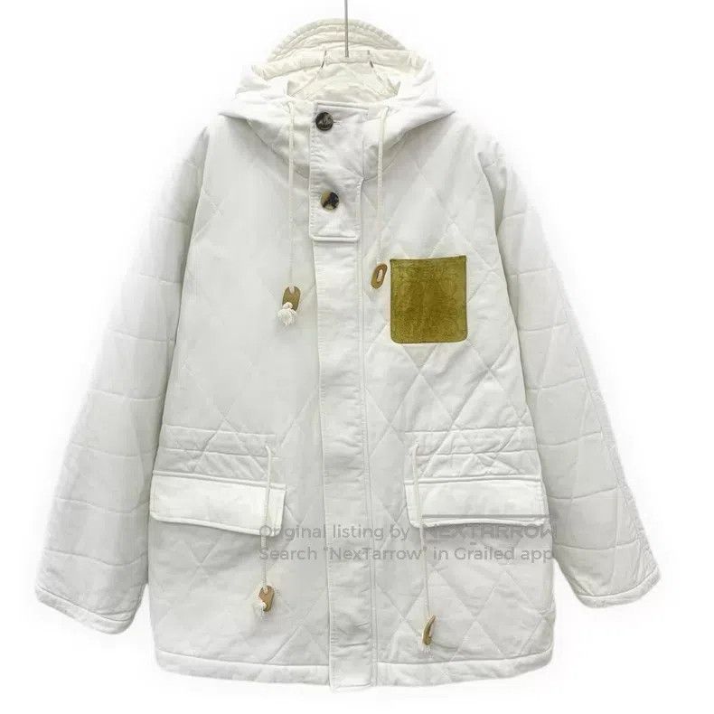 Loewe Loewe White Diamond Pattern Cotton Hooded Drawstring Long Size US M / EU 48-50 / 2 - 1 Thumbnail