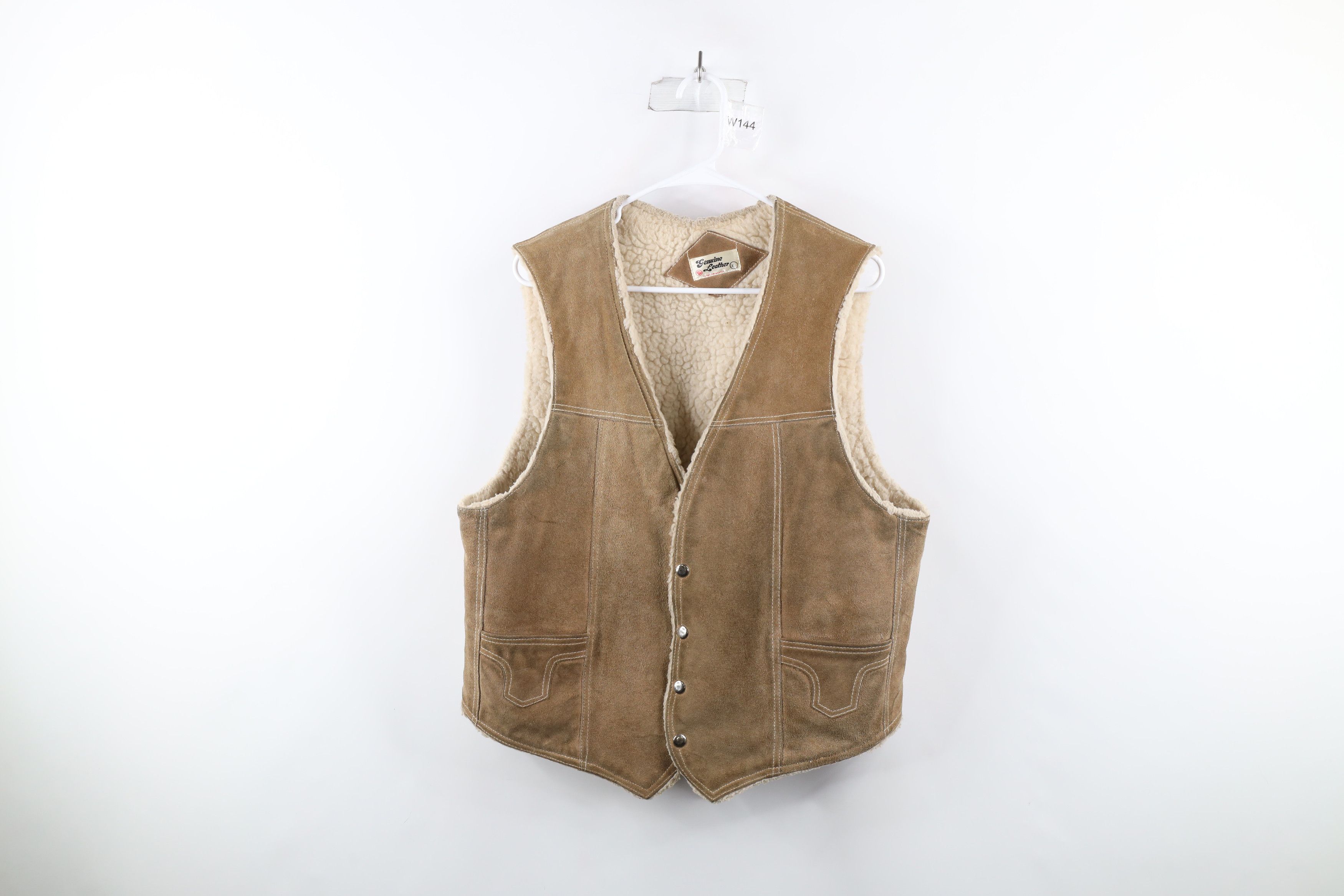 image of Vintage 70's Streetwear Pile Fleece Suede Leather Vest Jacket in Brown, Men's (Size XL)