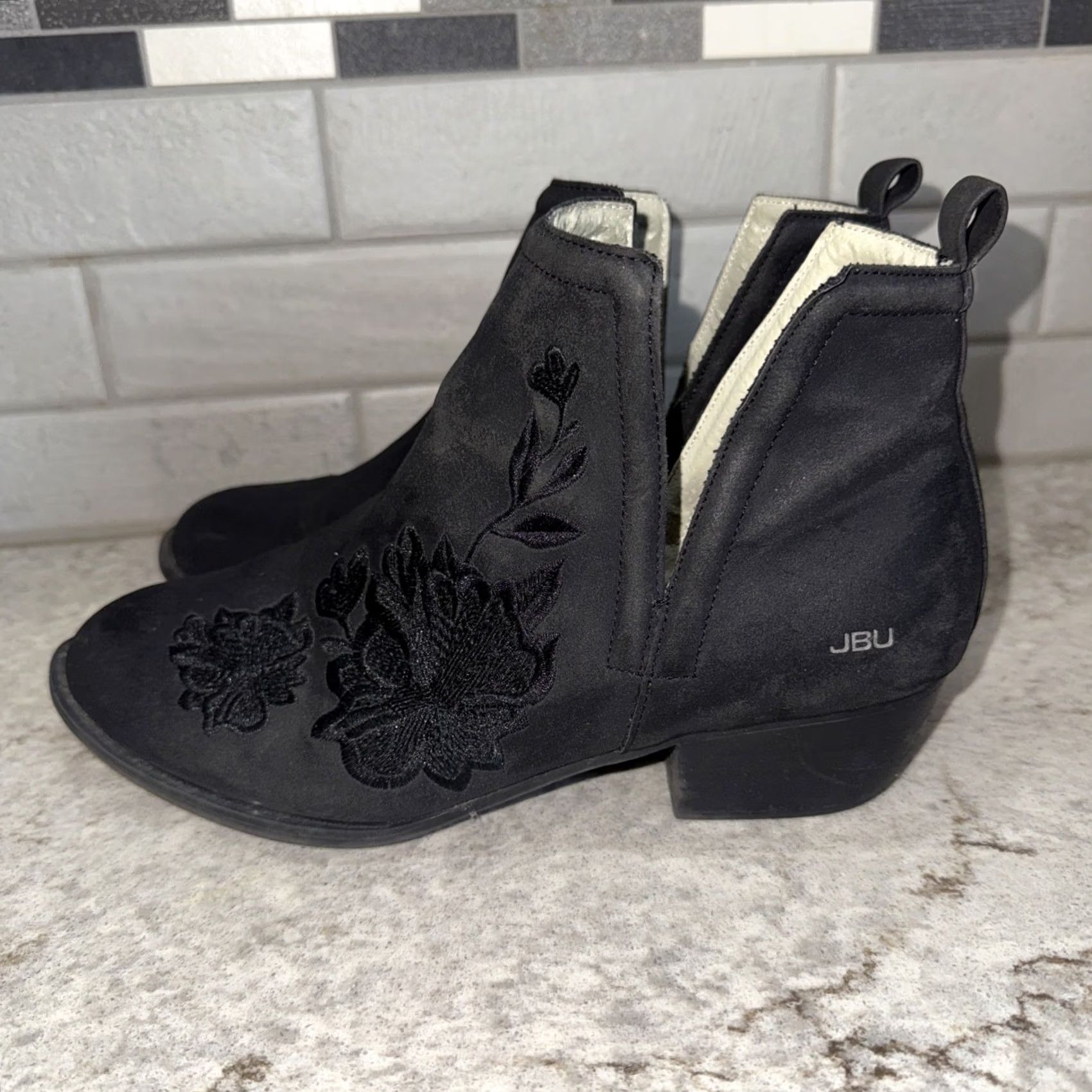 Parker JBU Parker Ankle Boots Black Floral Embroidery Women's 9 M Slit Side High Heel Bootie Size US 9 / IT 39 - 3 Thumbnail