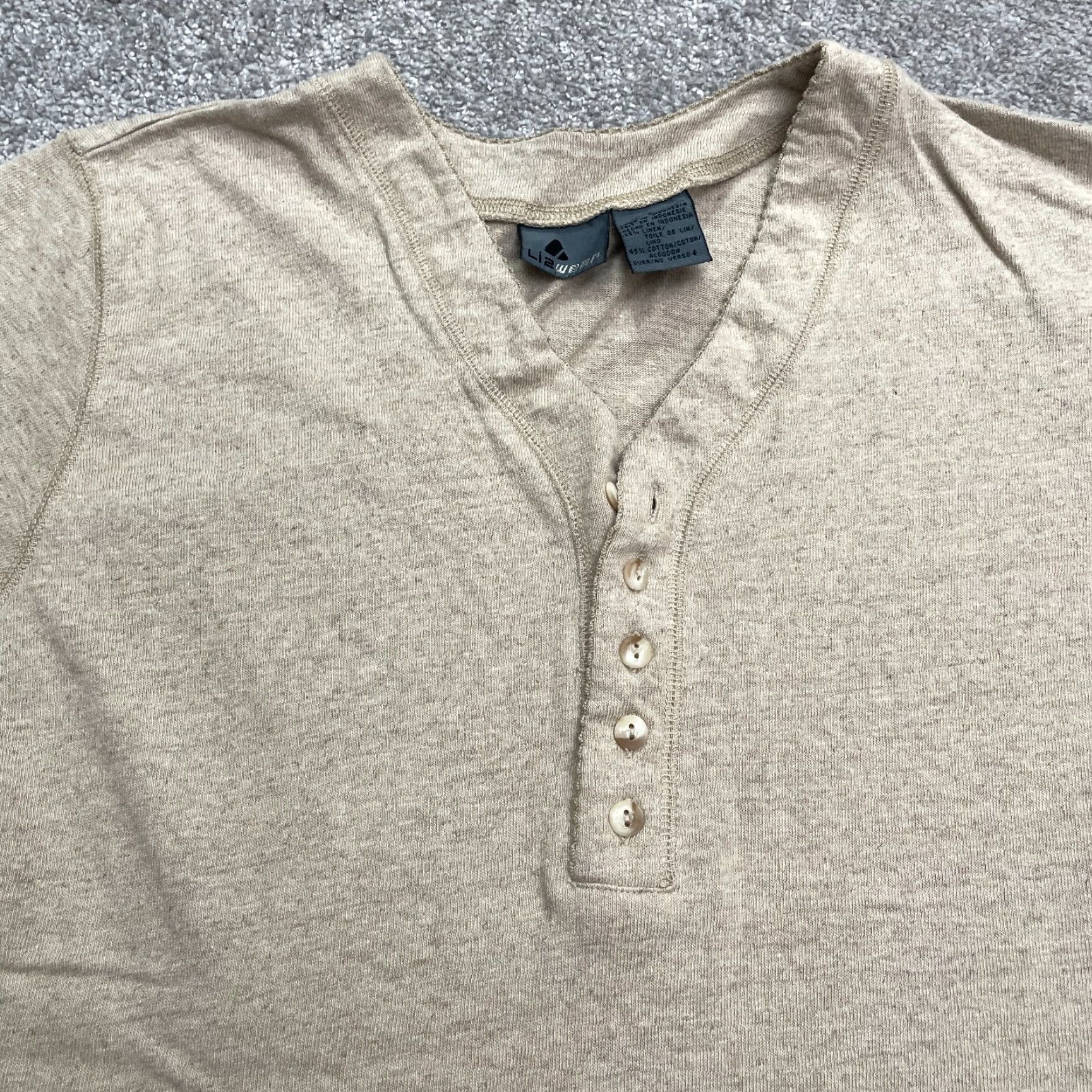 Vintage VINTAGE Lizwear Linen Blend Henley Shirt Womens Large Beige Short Sleeve Casual Knit Top Size L / US 10 / IT 46 - 3 Thumbnail
