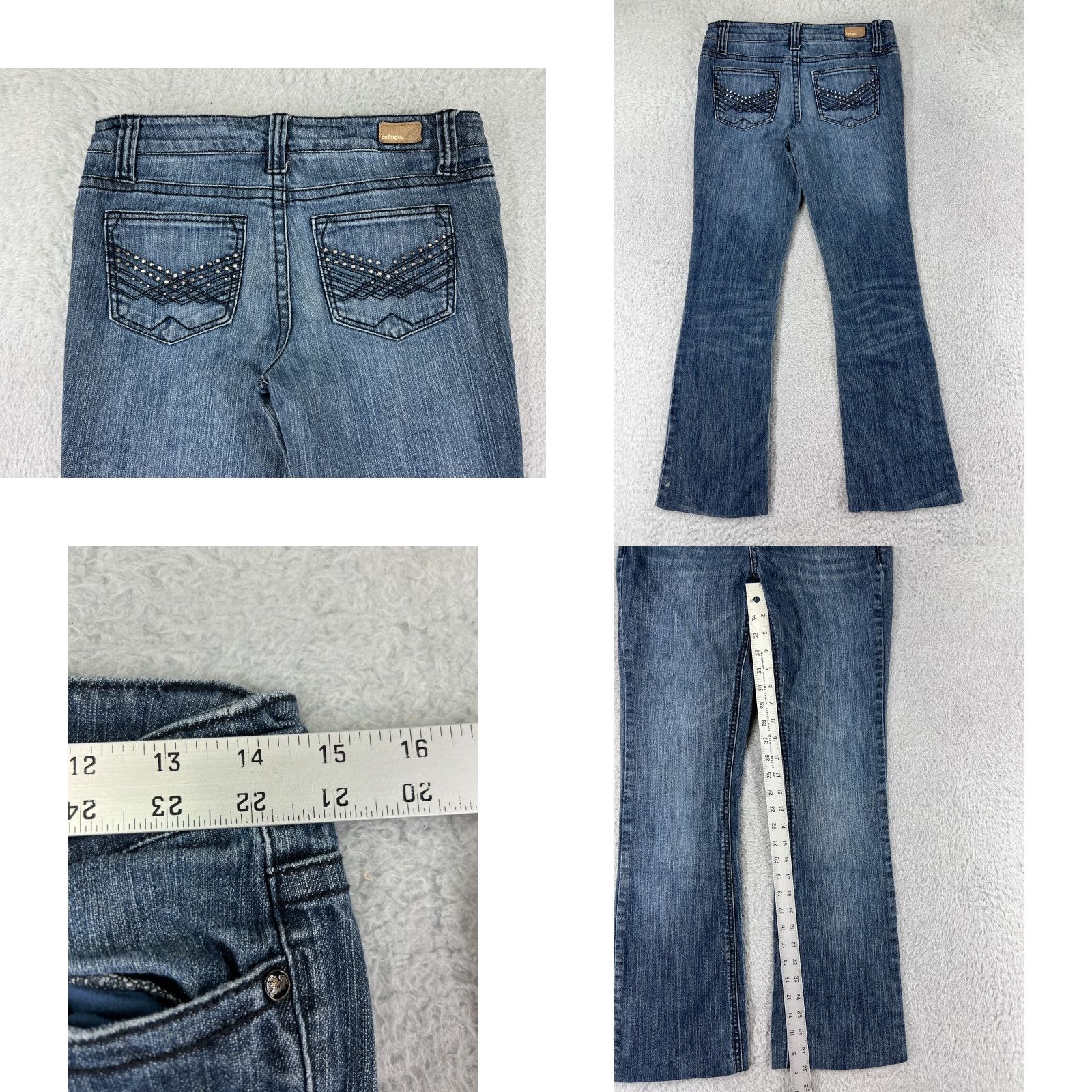 Vintage Refuge Jeans Womens 7 Blue Denim Cotton Blend Stretch Bootcut Modern Classic American Style Women’s Jeans - 28 Inseam, Medium Wash, 5-Pocket, Slim Fit Size 28" / US 6 / IT 42 - 8 Thumbnail