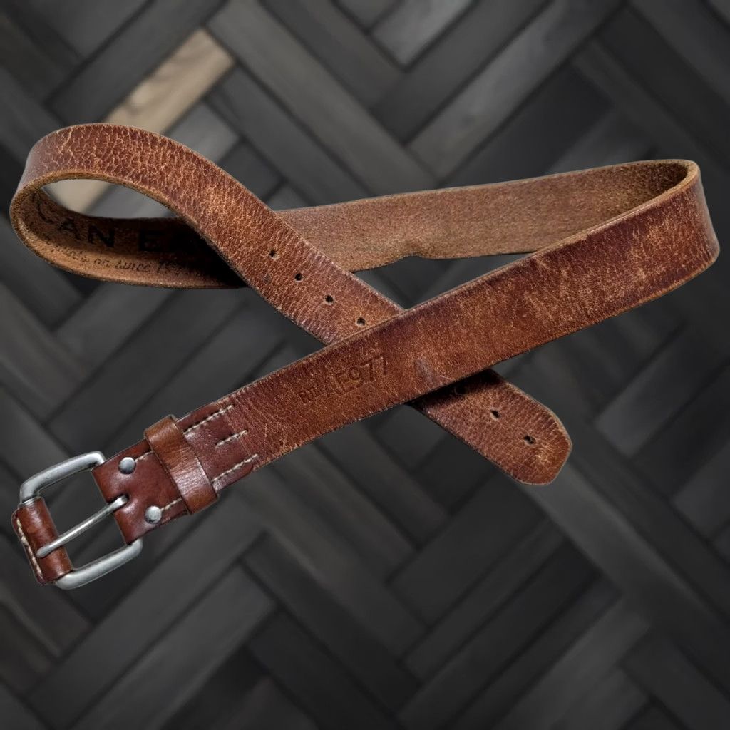 Vintage Y2K vintage AMERICAN EAGLE belt Leather Cowhide Full Grain Patina brown 34 waist 34 Mens Belt Size 34 - 1 Thumbnail