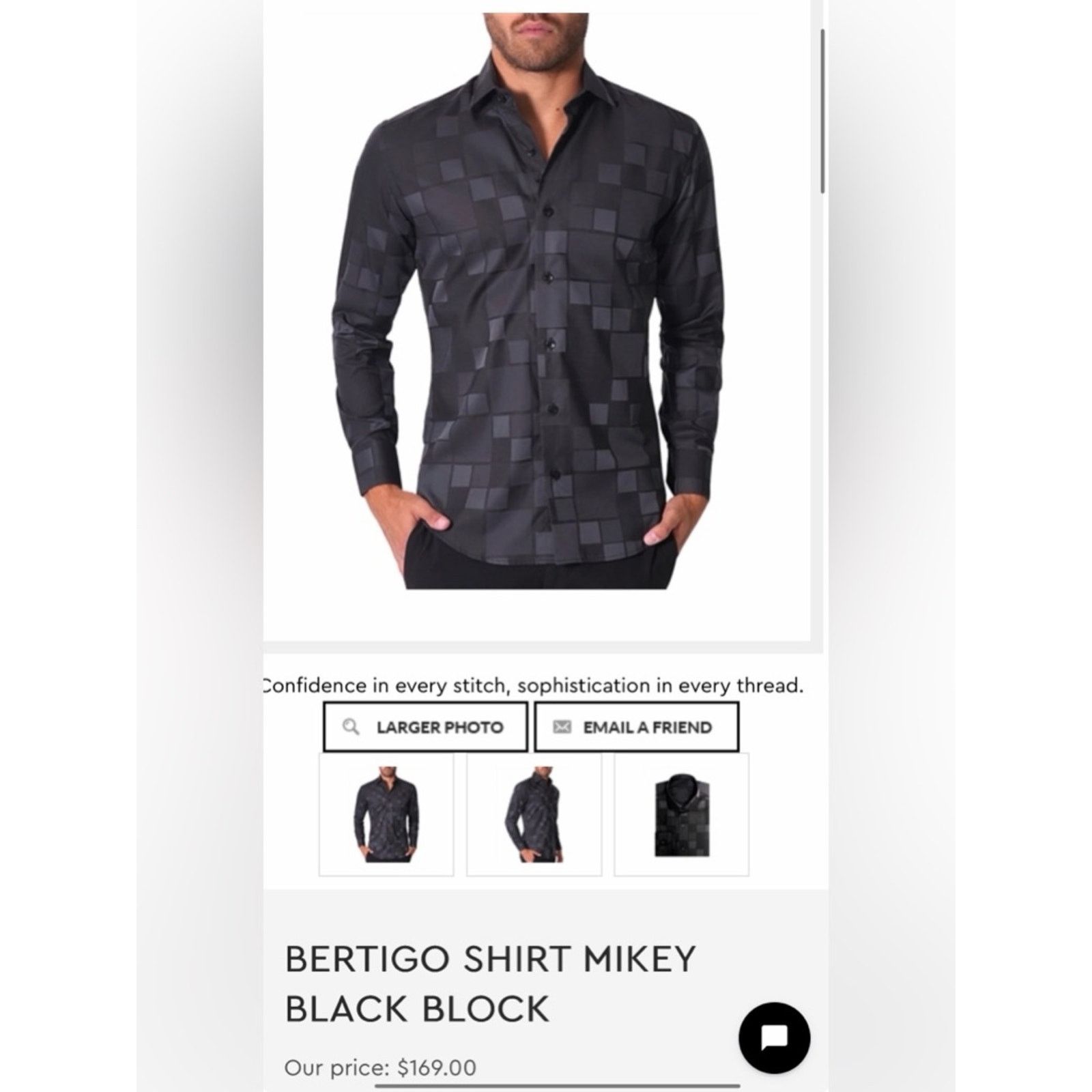 Other Bertigo Men's Black Checker Satin Dress Shirt S. 100% Cotton Size US S / EU 44-46 / 1 - 4 Thumbnail
