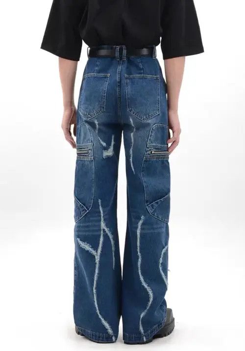 VIBE Retro raw edge washed distressed wide leg jeans Size US 32 / EU 48 - 3 Thumbnail