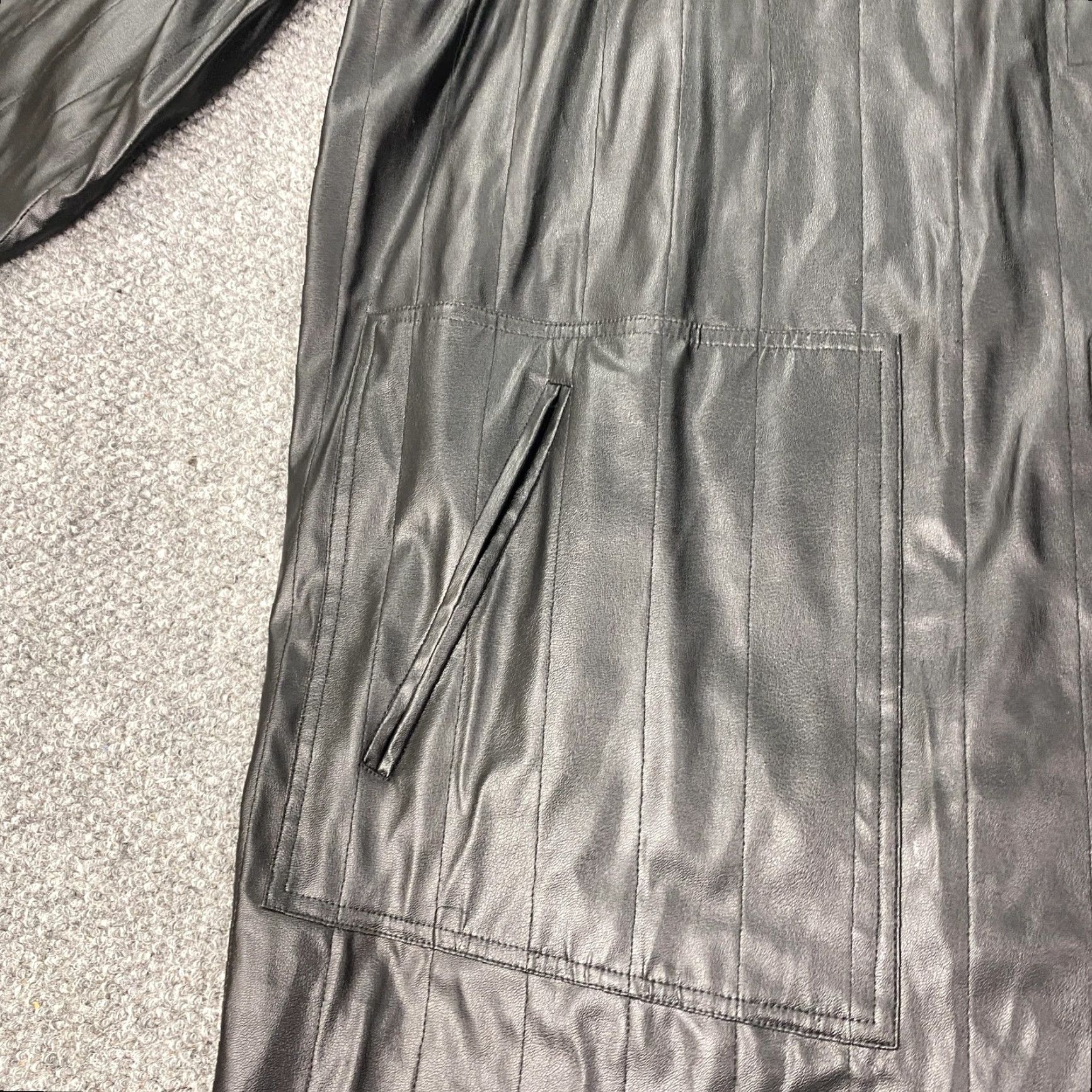 Vintage KOOS of Course Coat Womens 2X Black Faux Leather Vinyl Mandarin Collar Lined Size XXL / US 16-18 / IT 52-54 - 3 Thumbnail