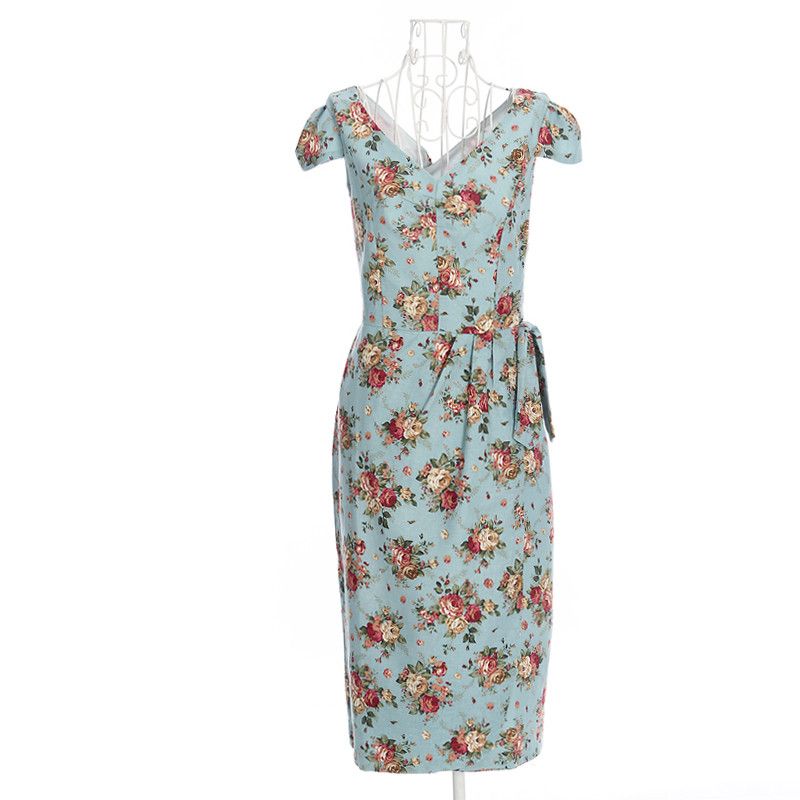 Other Floral Print Vintage Style Pencil Dress Size L / US 10 / IT 46 - 1 Thumbnail
