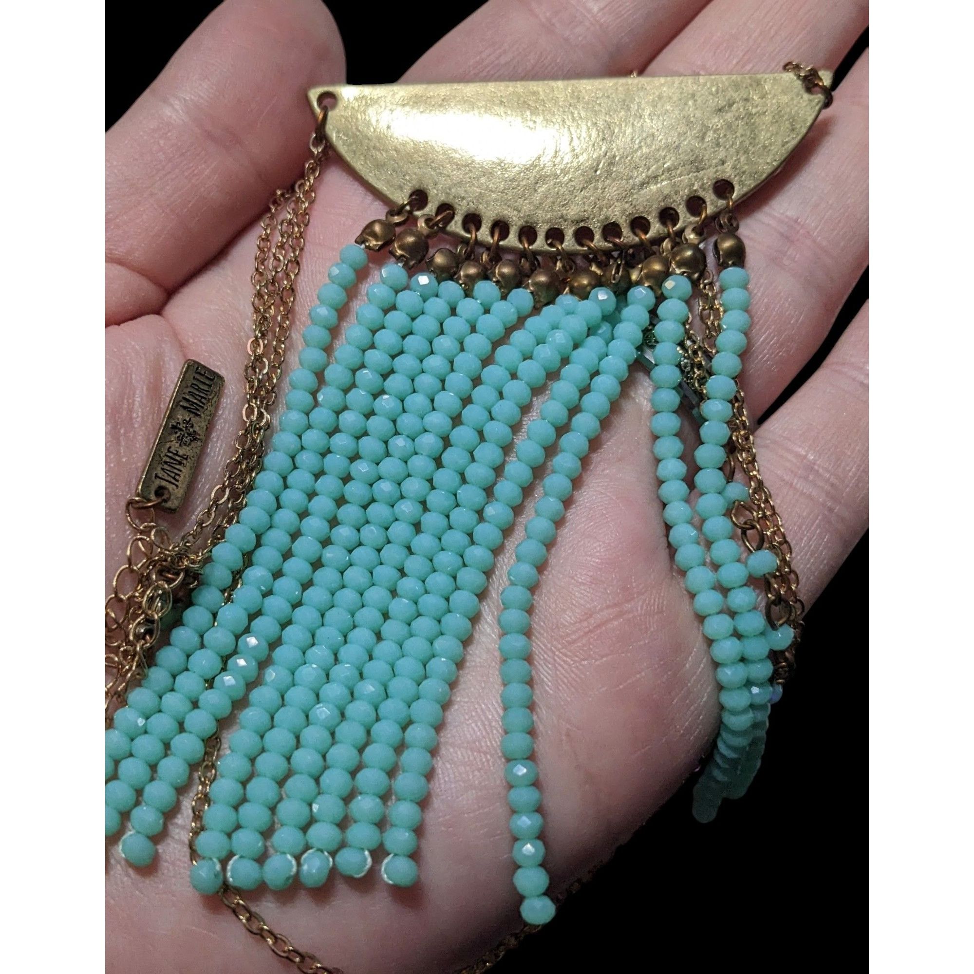 Other Jane Marie Gold Tone Blue Glass Pendant Fringe Necklace Size ONE SIZE - 4 Thumbnail