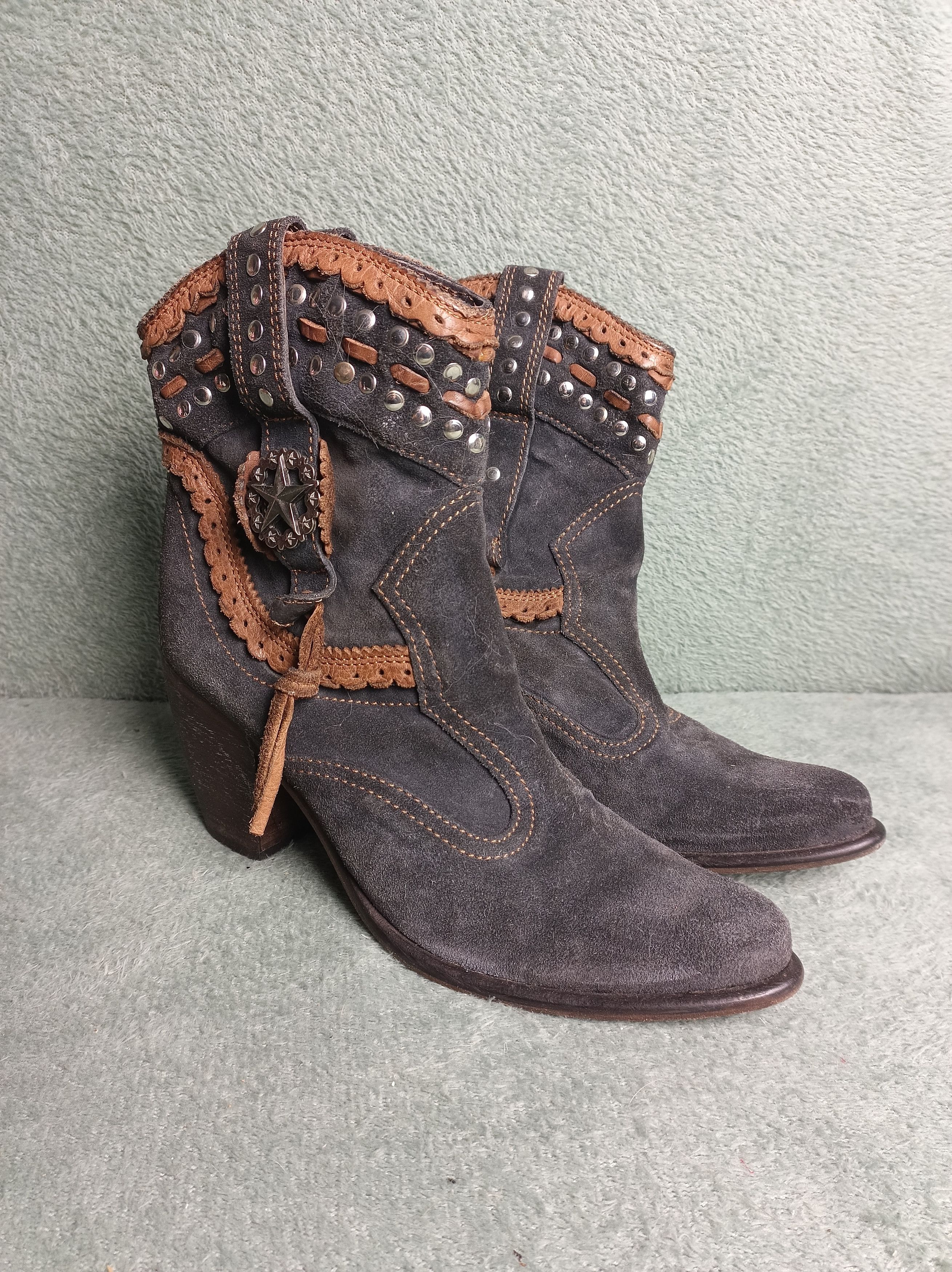 Cowboy Equipment × Handmade EL VAQUERO Leather Cowboy Ankle Boots EU 39 Size US 9 / IT 39 - 4 Thumbnail