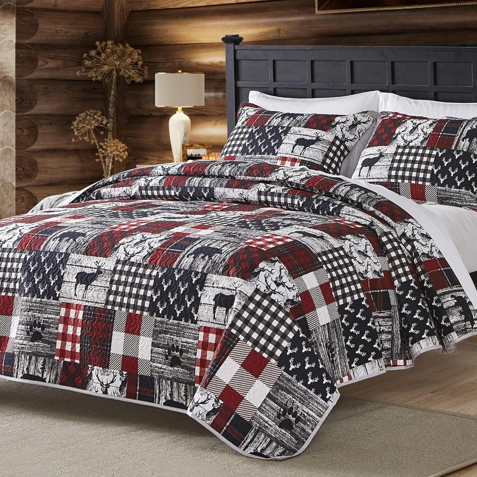 Designer KING Comforter Set Cabin Country Deer Quilt Coverlet 3Pcs Size ONE SIZE - 1 Thumbnail
