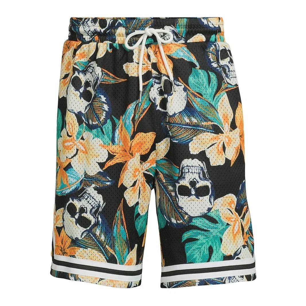 Other No Boundaries Skulls & Flowers Mesh Printed Jersey Shorts Size US 34 / EU 50 - 2 Thumbnail
