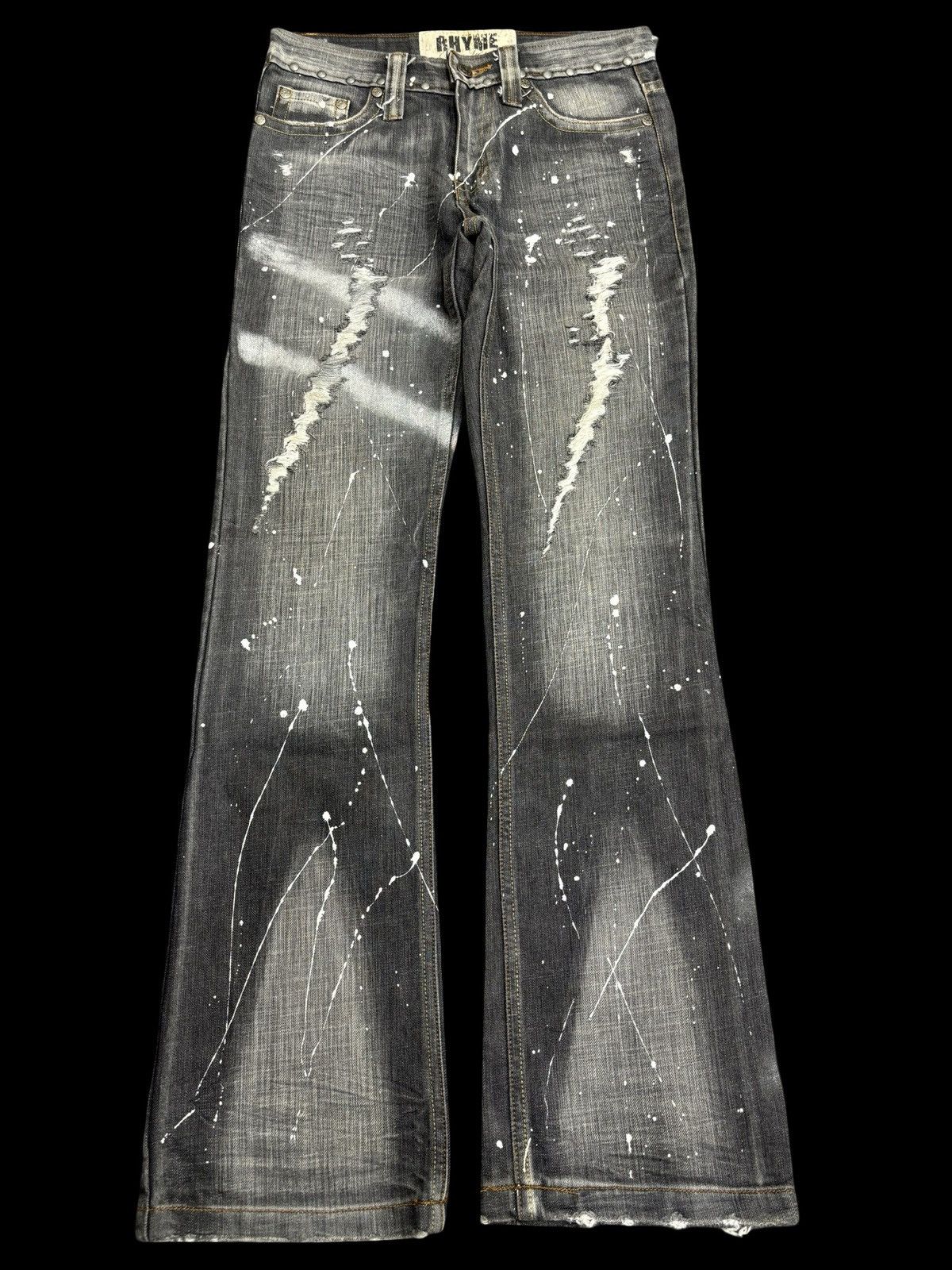 💥FLARE💥 RHYME Japan Painter Spiky Distressed Denim F566