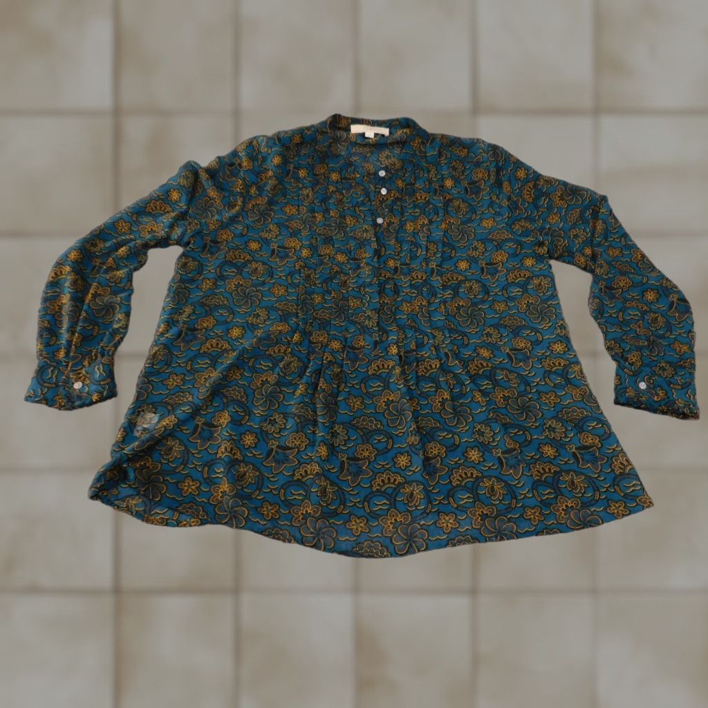 Loft VINTAGE LOFT Blouse Womens Large Blue Floral Long Sleeve Button Front sheer Top Size L / US 10 / IT 46 - 1 Thumbnail