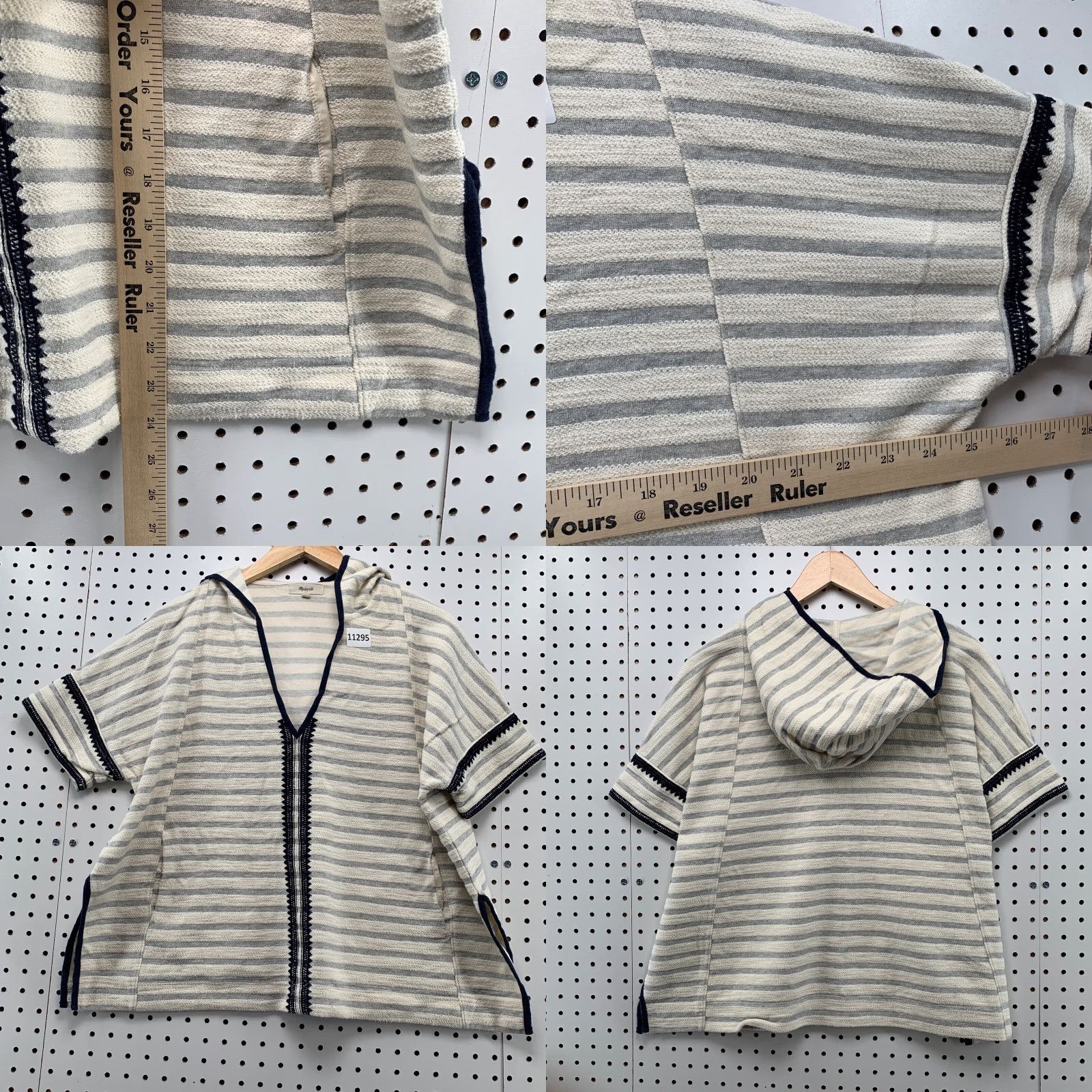 Madewell VINTAGE Madewell Knit Hooded V Neck Sweater Womens XS Oversized Tunic Pockets Hooded Shirt XS White Striped 90s Mens Womens Girls Boys Size XS / US 0-2 / IT 36-38 - 8 Thumbnail