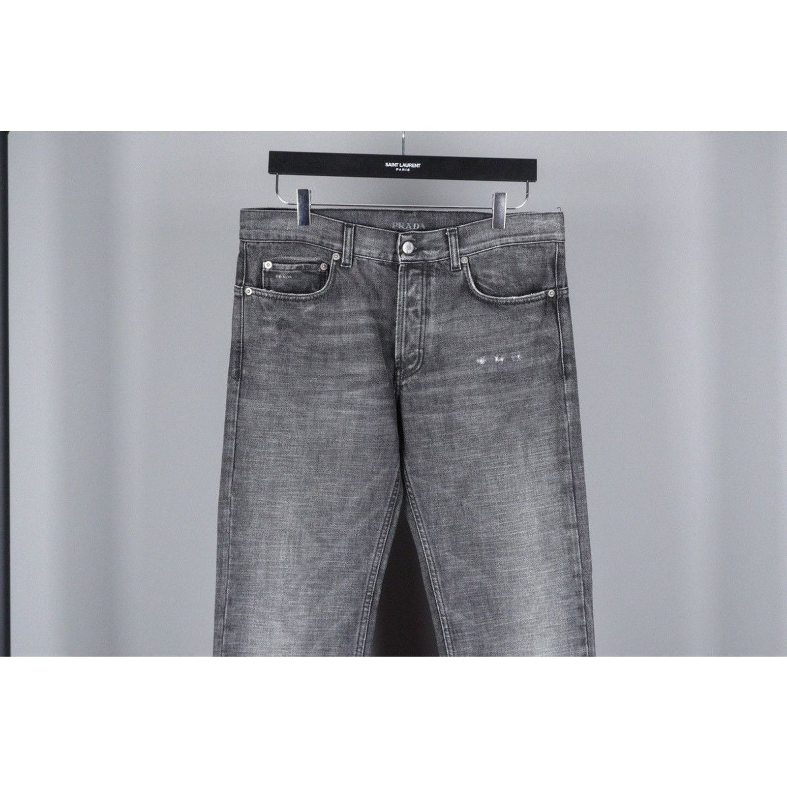 Prada Prada 2009 vintage washed grey riri zip logo jeans pants Size US 33 - 2 Thumbnail