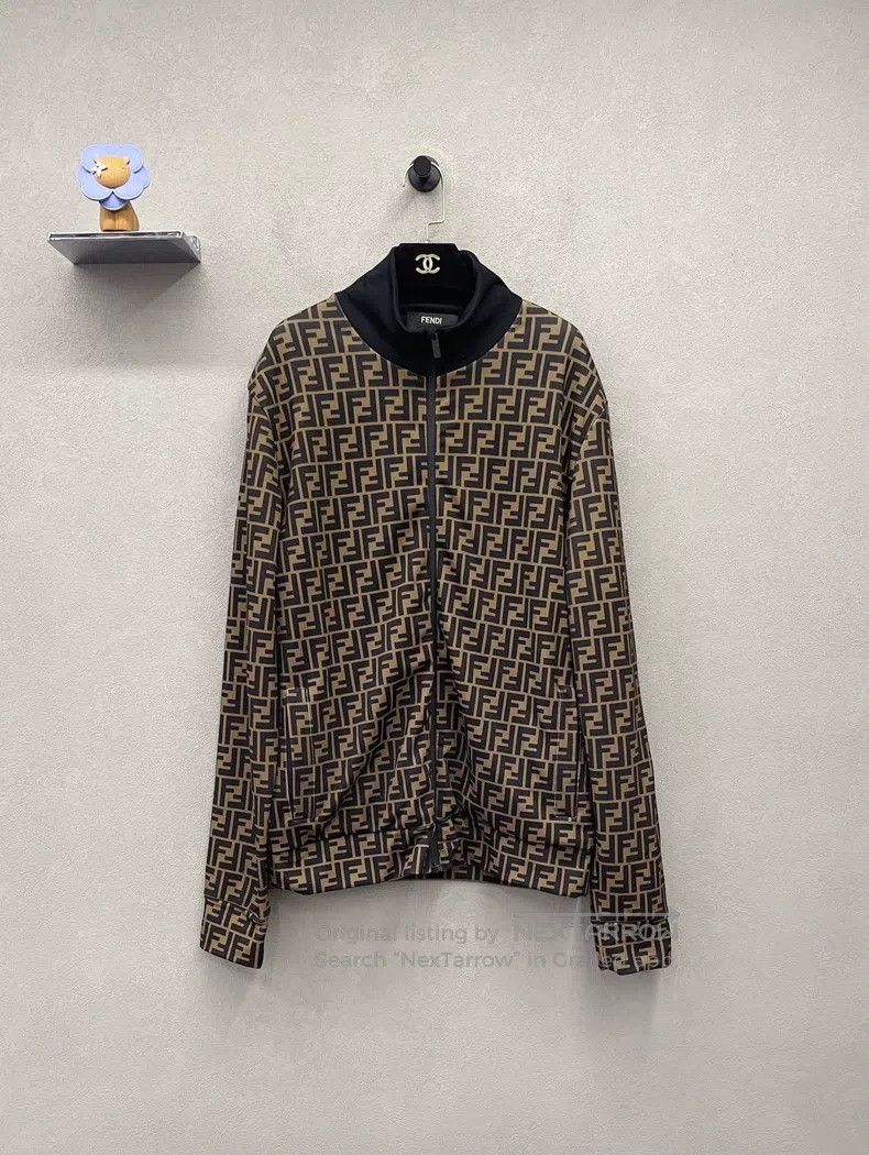 Fendi Fendi Double F Printed Dark Brown Zip-Up Jacket, Stand-Up Size US XL / EU 56 / 4 - 1 Thumbnail