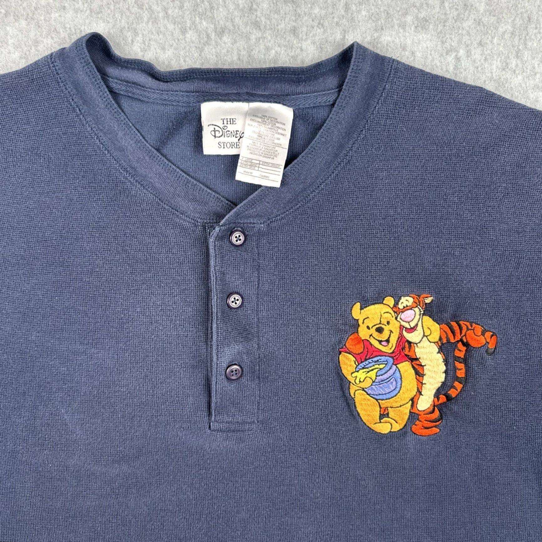 Disney VINTAGE Disney The Disney Store Men’s XL Blue Henley Shirt Embroidered Pooh & Tigger Size US XL / EU 56 / 4 - 5 Thumbnail