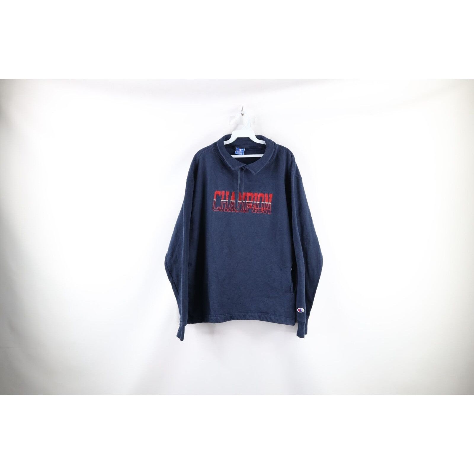 image of 90's Champion Faded Spell Out Collared Sweatshirt in Blue, Women's (Size 2XL)