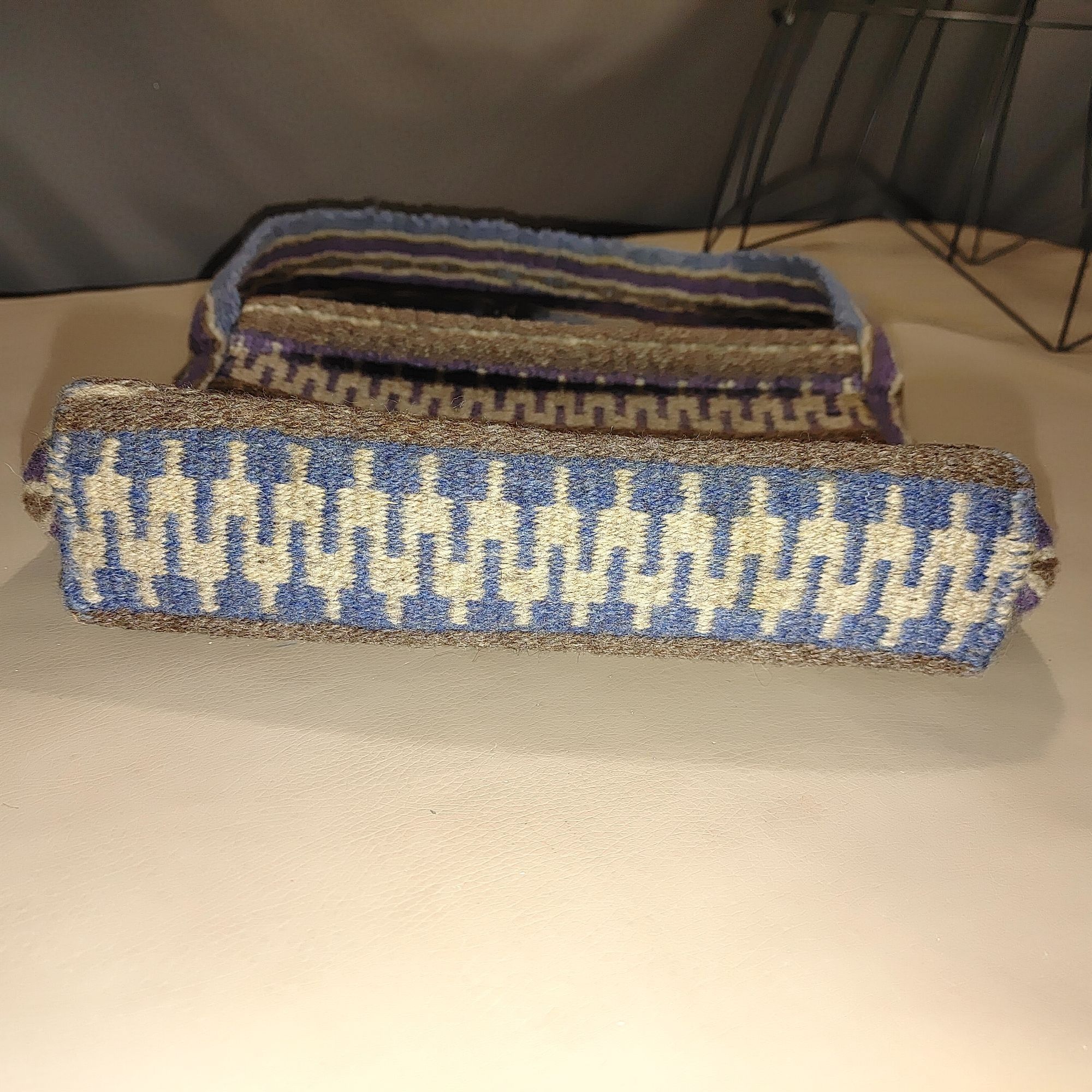Other Handwoven Wool Shoulder Bag Blue White Brown Stripes Wood Bu Size ONE SIZE - 6 Thumbnail