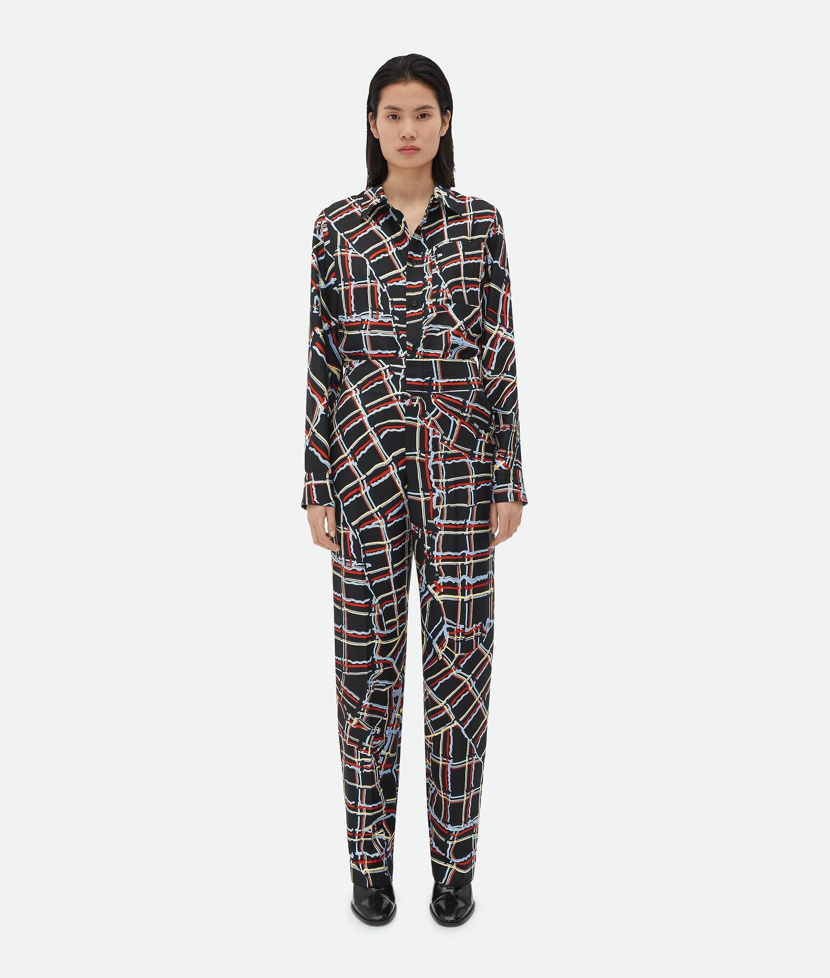 Bottega Veneta o1bcso1str0725 Distorted Check Printed Silk Shirt Multicolor Size XS / US 0-2 / IT 36-38 - 4 Thumbnail