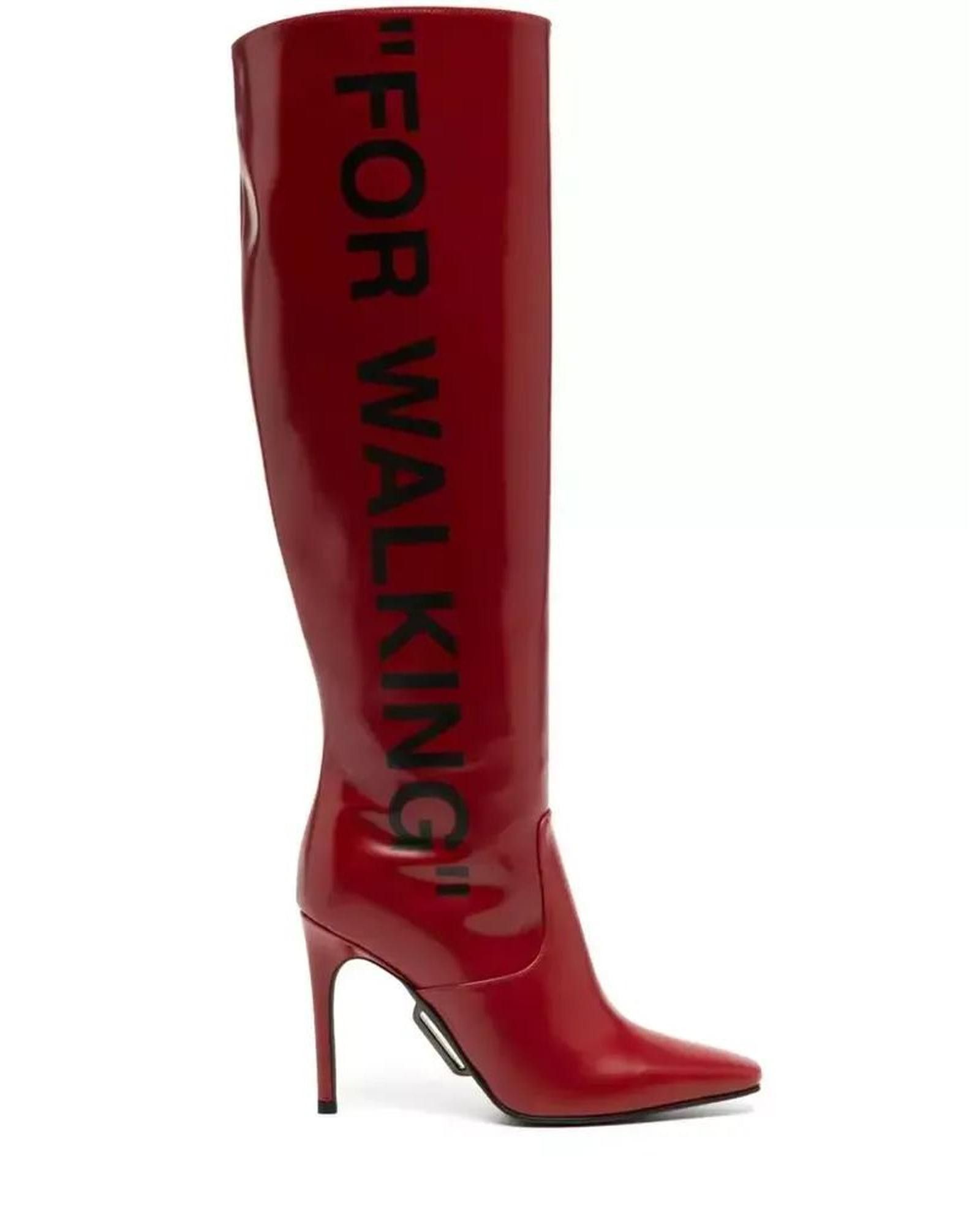 image of Off White Patent Leather Boots With Iconic Contrasting Design in Red, Women's (Size 6)