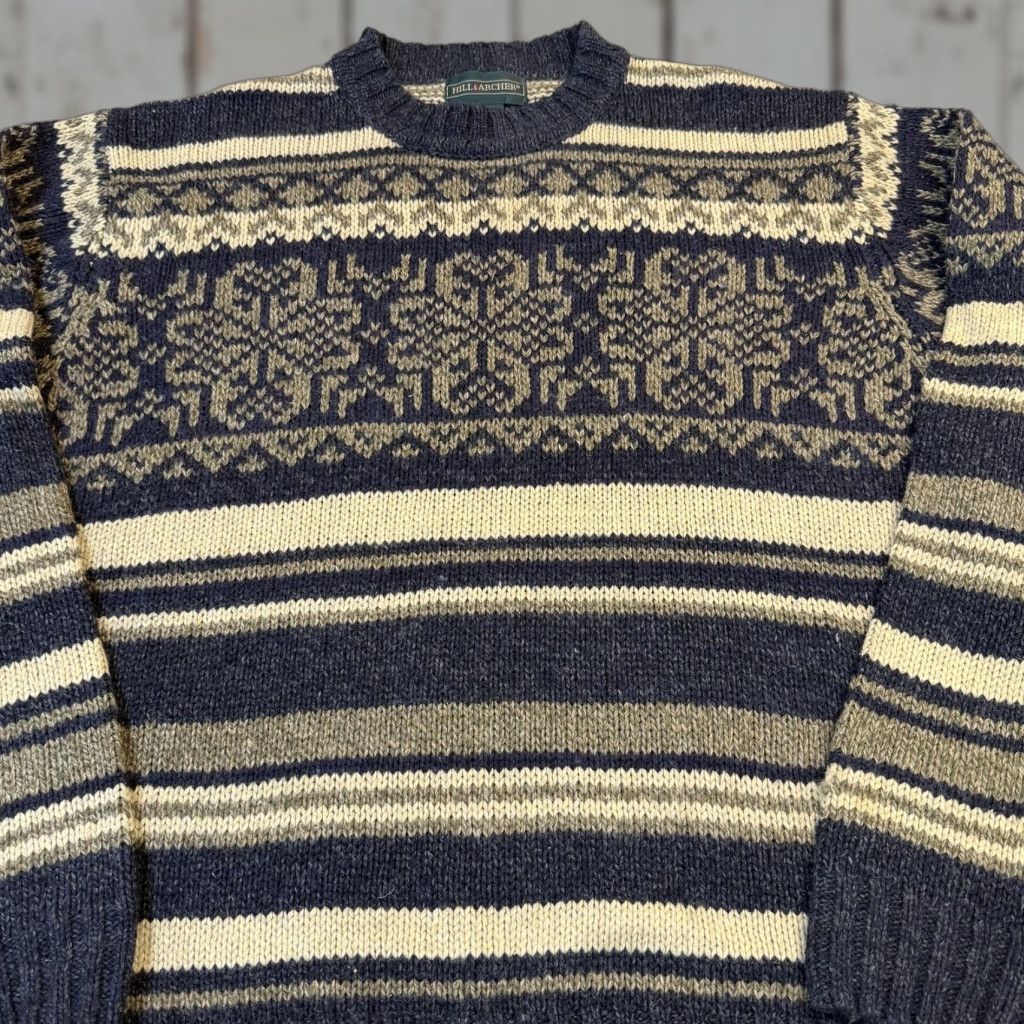 Vintage Hill & Archer Sweater Mens Large Navy Tan Fair Isle Nordic Wool Blend Crewneck Size US L / EU 52-54 / 3 - 1 Thumbnail