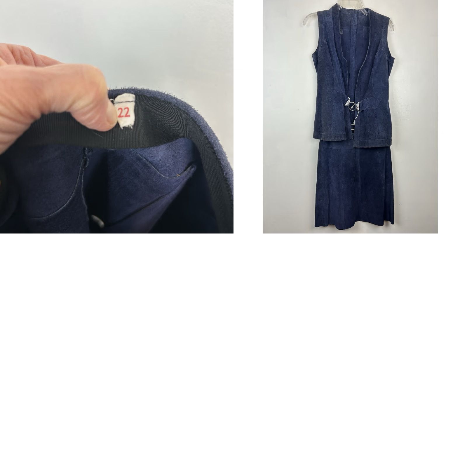 Vintage VINTAGE Suede Skirt Jacket Leather Set Blue Vest 60s Rock Boho 2 Piece Womens S Size 28" / US 6 / IT 42 - 8 Thumbnail