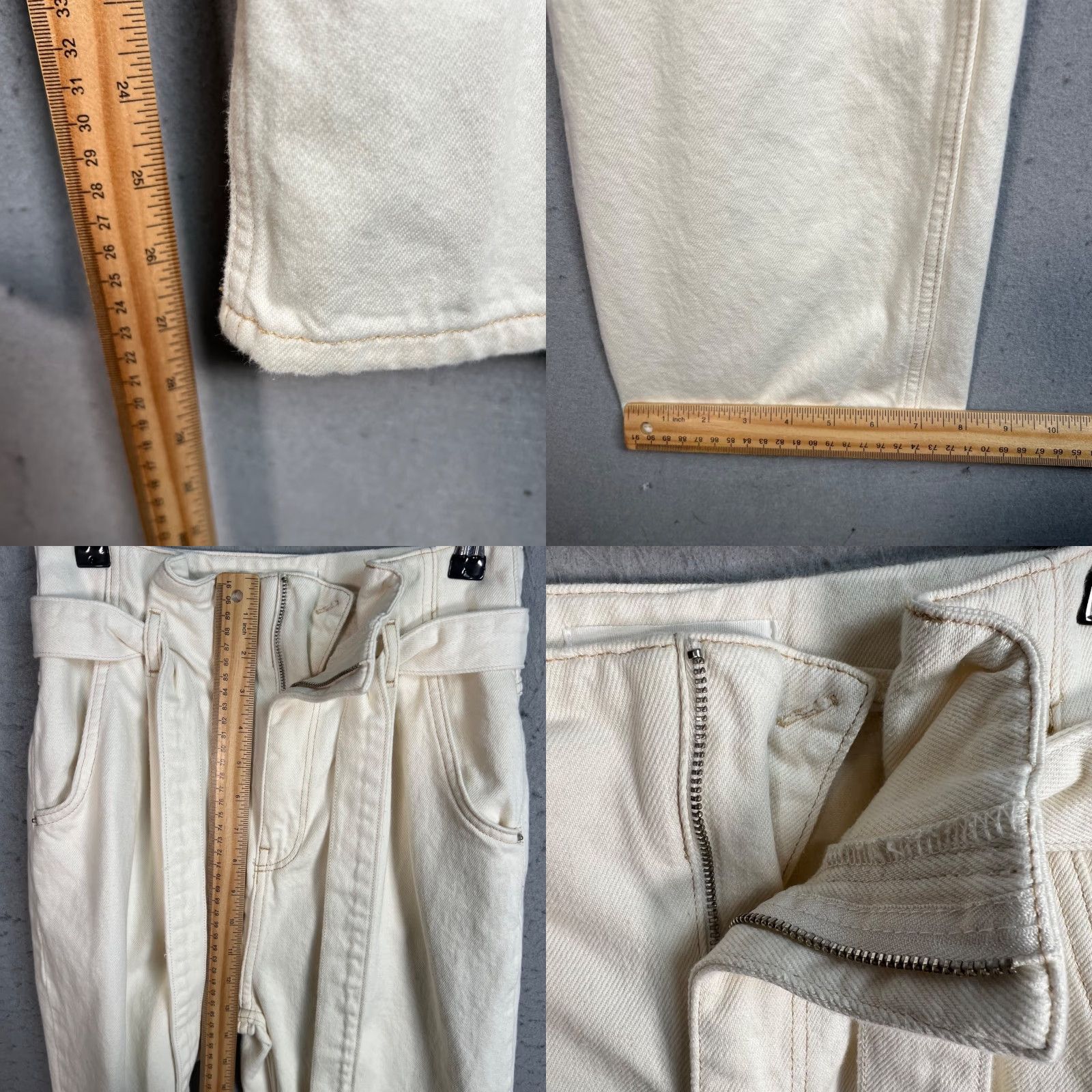 Mango Mango Denim High-Waist Cream Cotton Trousers W/Tie Belt Women's Size 2 Pants Vintage No Size ONE SIZE - 8 Thumbnail