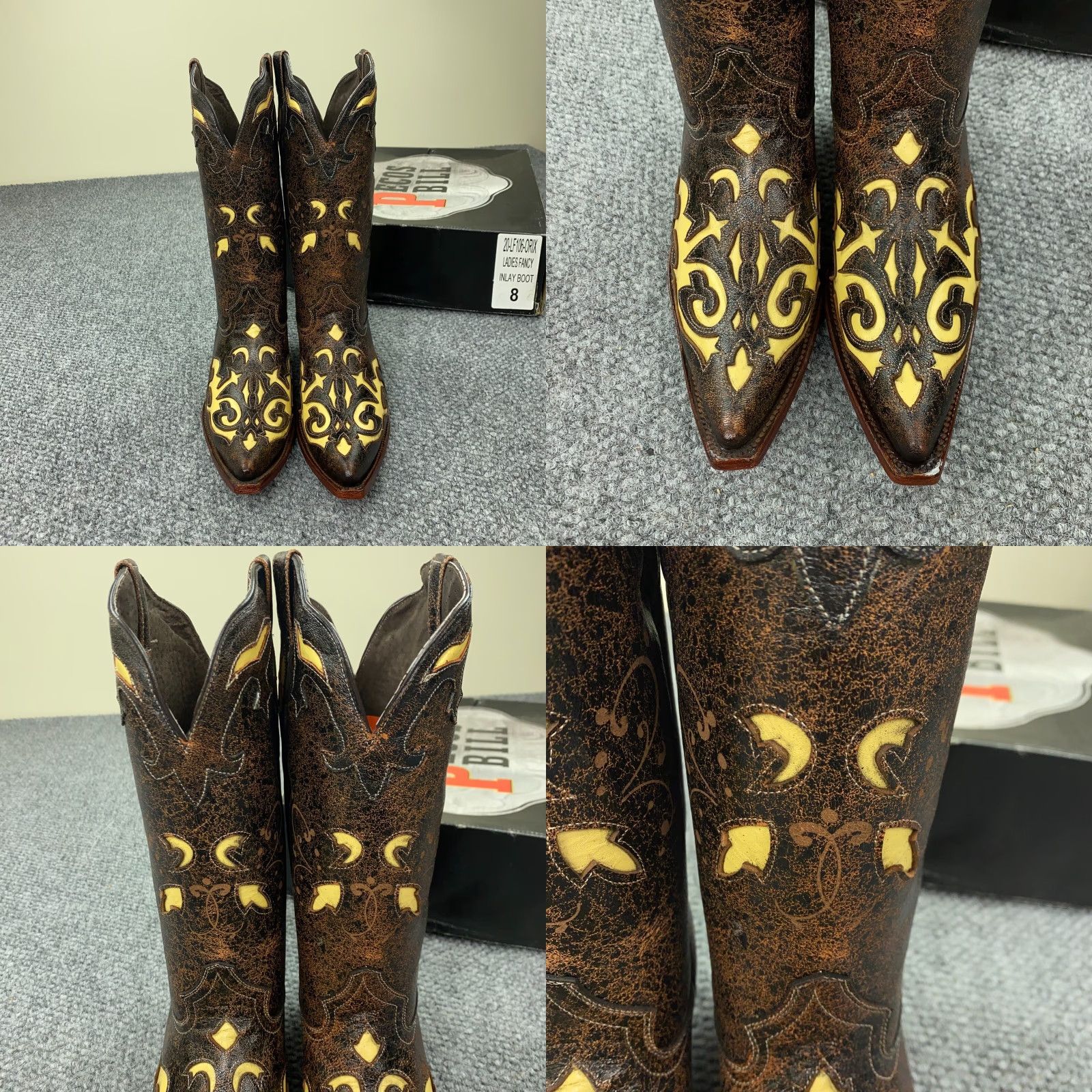 Vintage VINTAGE Pecos Bill Western Boots Womens 8 Brown Leather Cowgirl Fancy Inlay Mid-Calf Block Heel Size US 8 / IT 38 - 8 Thumbnail