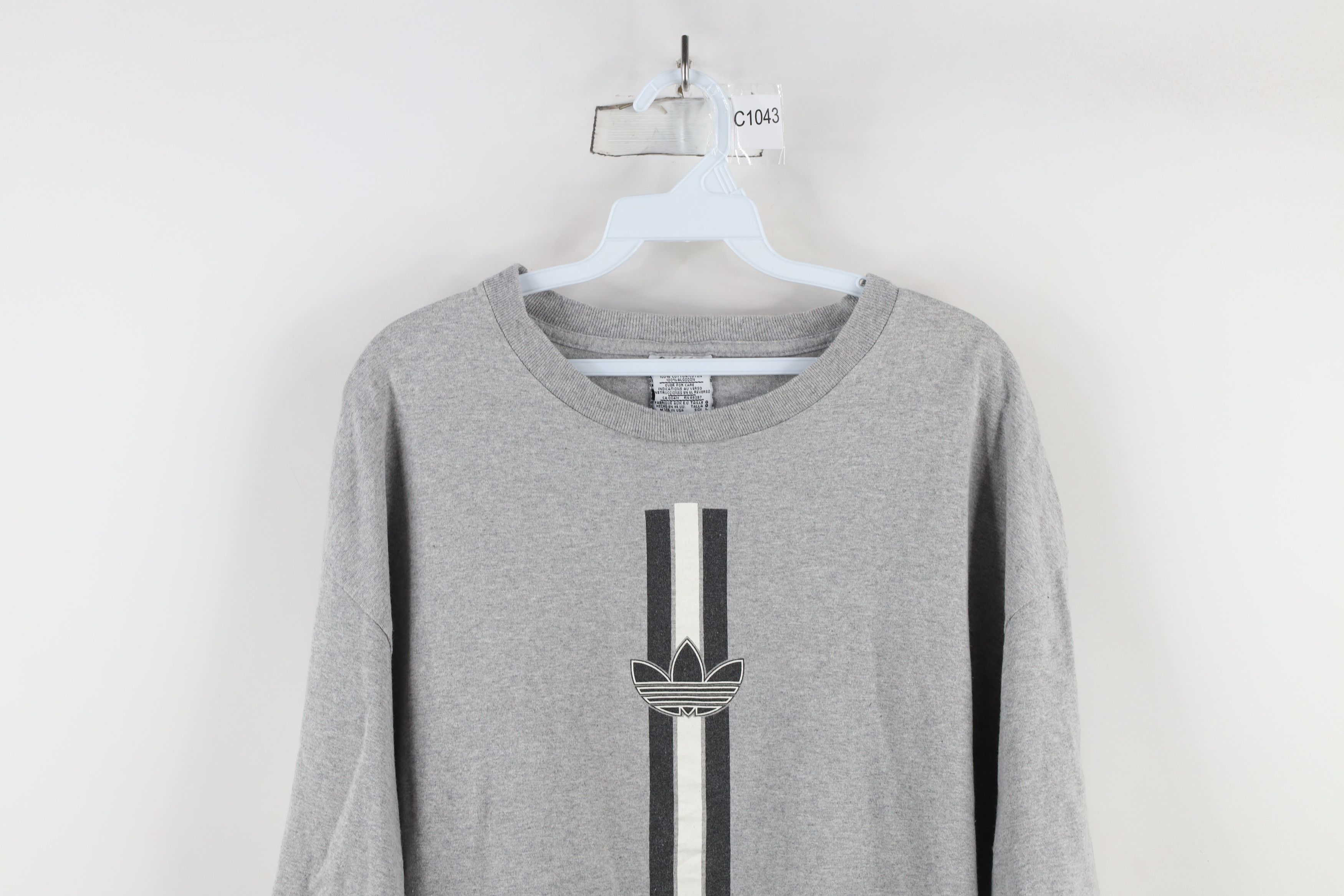 Adidas × Vintage Vintage 90s Adidas Spell Striped Trefoil T-Shirt Gray USA Size US L / EU 52-54 / 3 - 2 Thumbnail