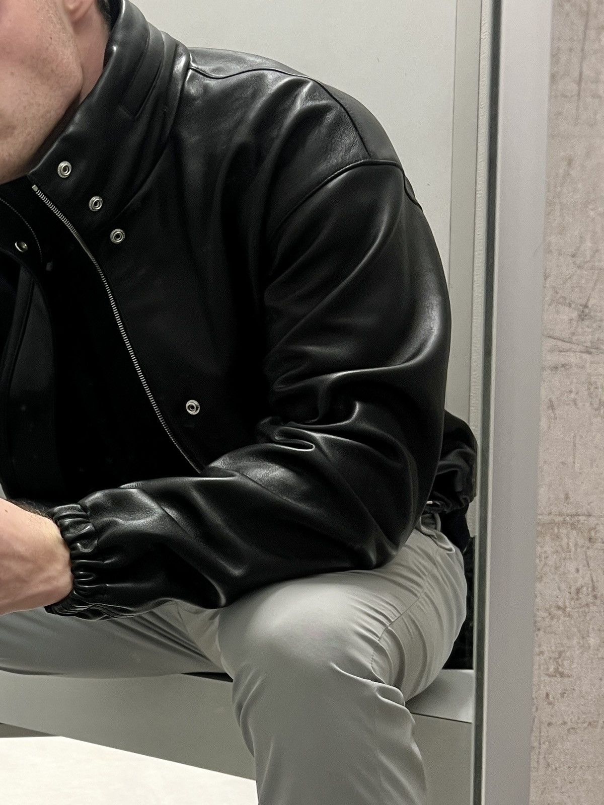 John Elliott Leather Jumper Jacket – Black (Size Medium)