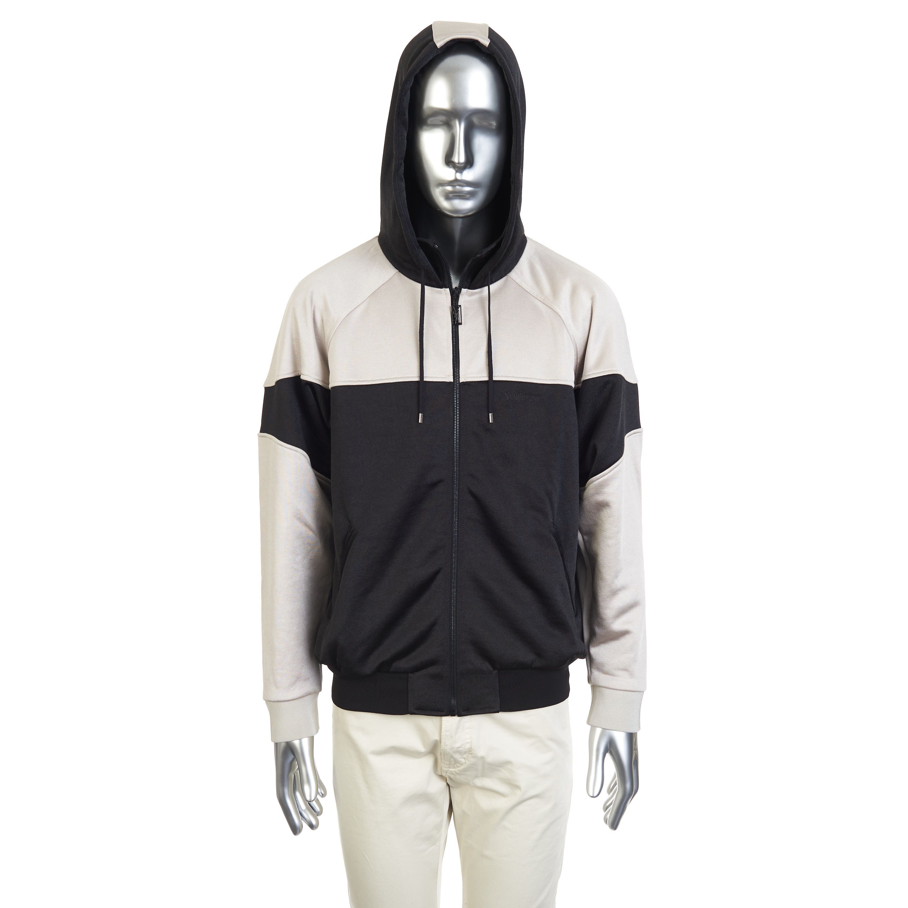 Saint Laurent Paris Zip-Up Hoodie In Black & Pearl Technical Cotton Size US S / EU 44-46 / 1 - 10 Thumbnail